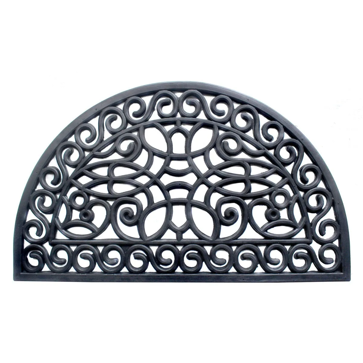 RugSmith Black Moulded Trellis Half-round Rubber Doormat. 18 x 30