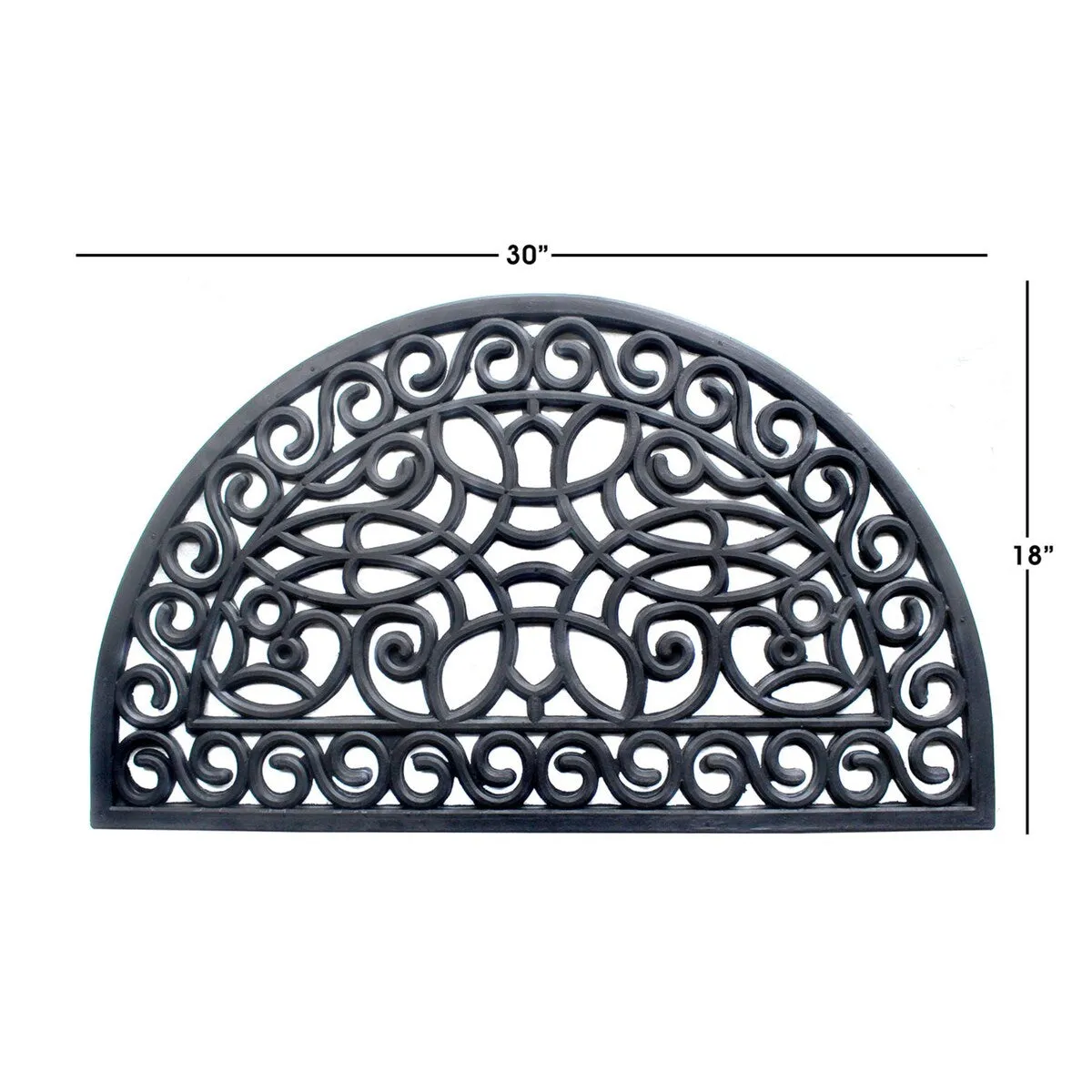 RugSmith Black Moulded Trellis Half-round Rubber Doormat. 18 x 30