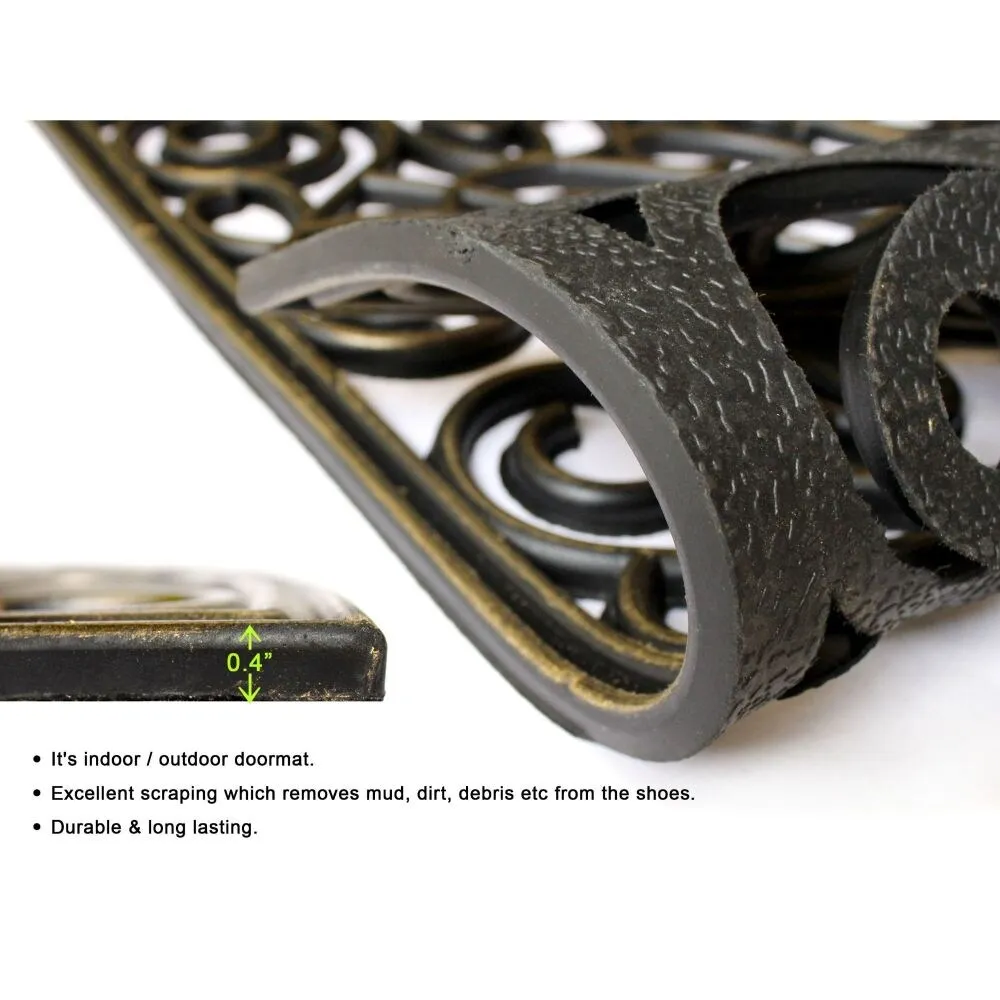 RugSmith Black Moulded Trellis Half-round Rubber Doormat. 18 x 30