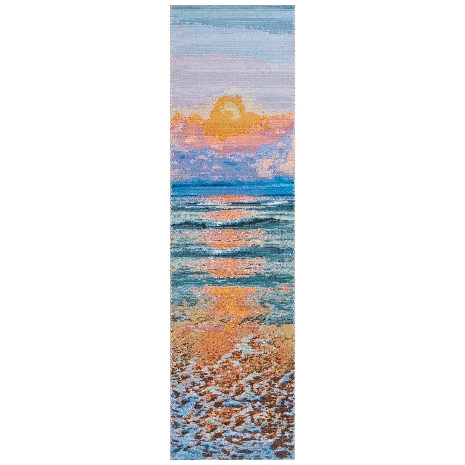 SAFAVIEH Barbados Wanne Tropical Indoor/ Outdoor Waterproof Patio Backyard Rug - Gold/Blue - 2'8 x 10'5 Runner