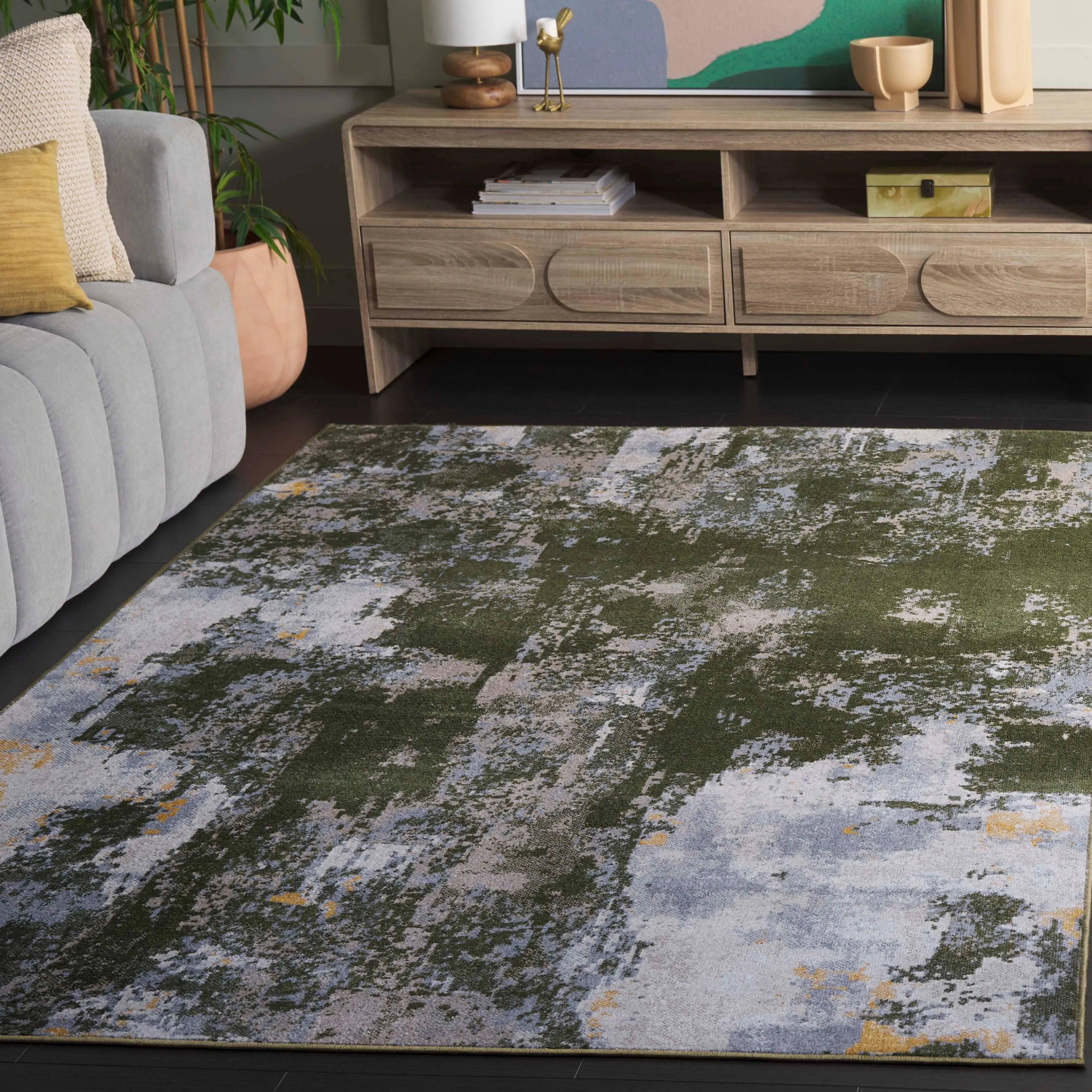 SAFAVIEH Bayside Machine Washable Drahusa Modern Abstract Rug