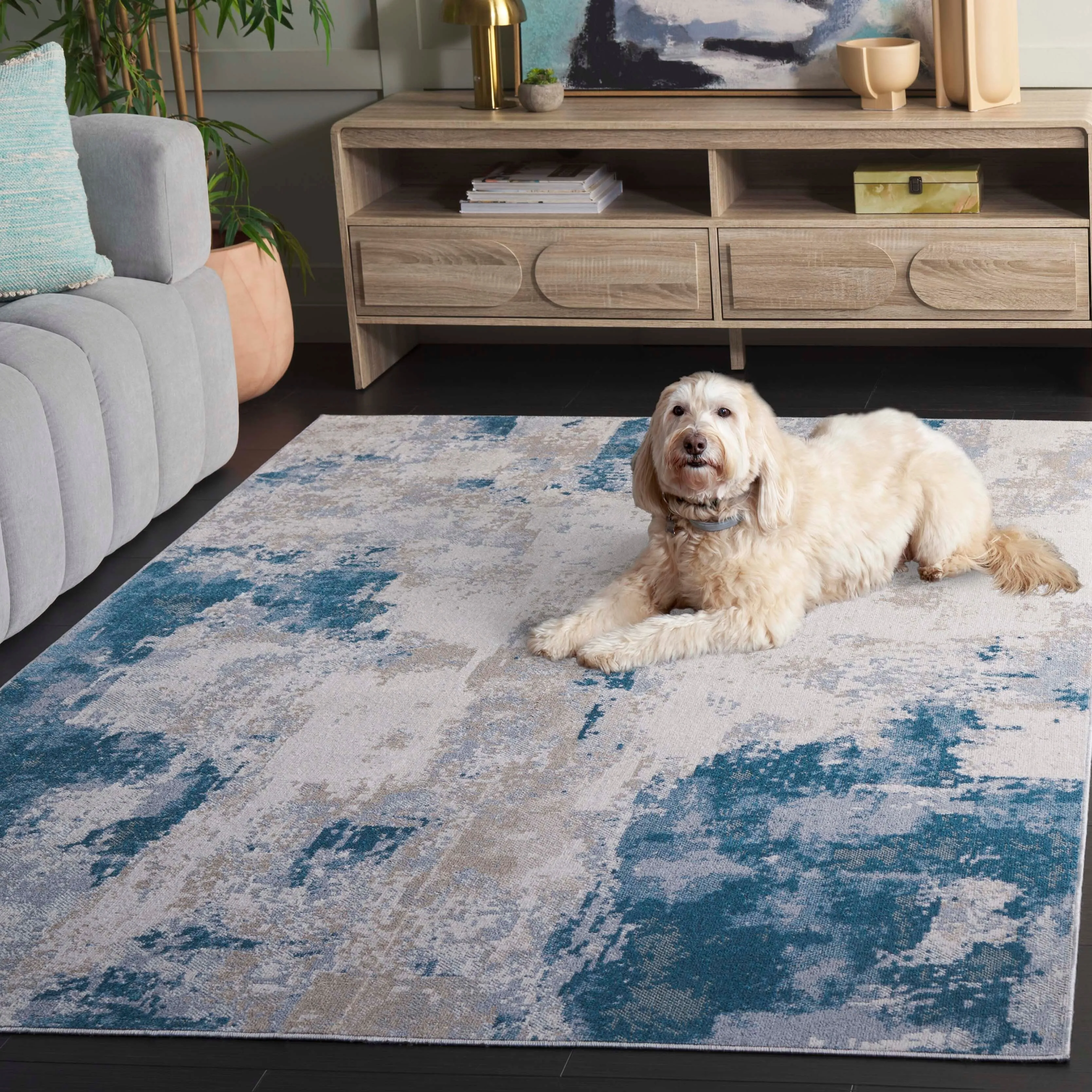 SAFAVIEH Bayside Machine Washable Drahusa Modern Abstract Rug