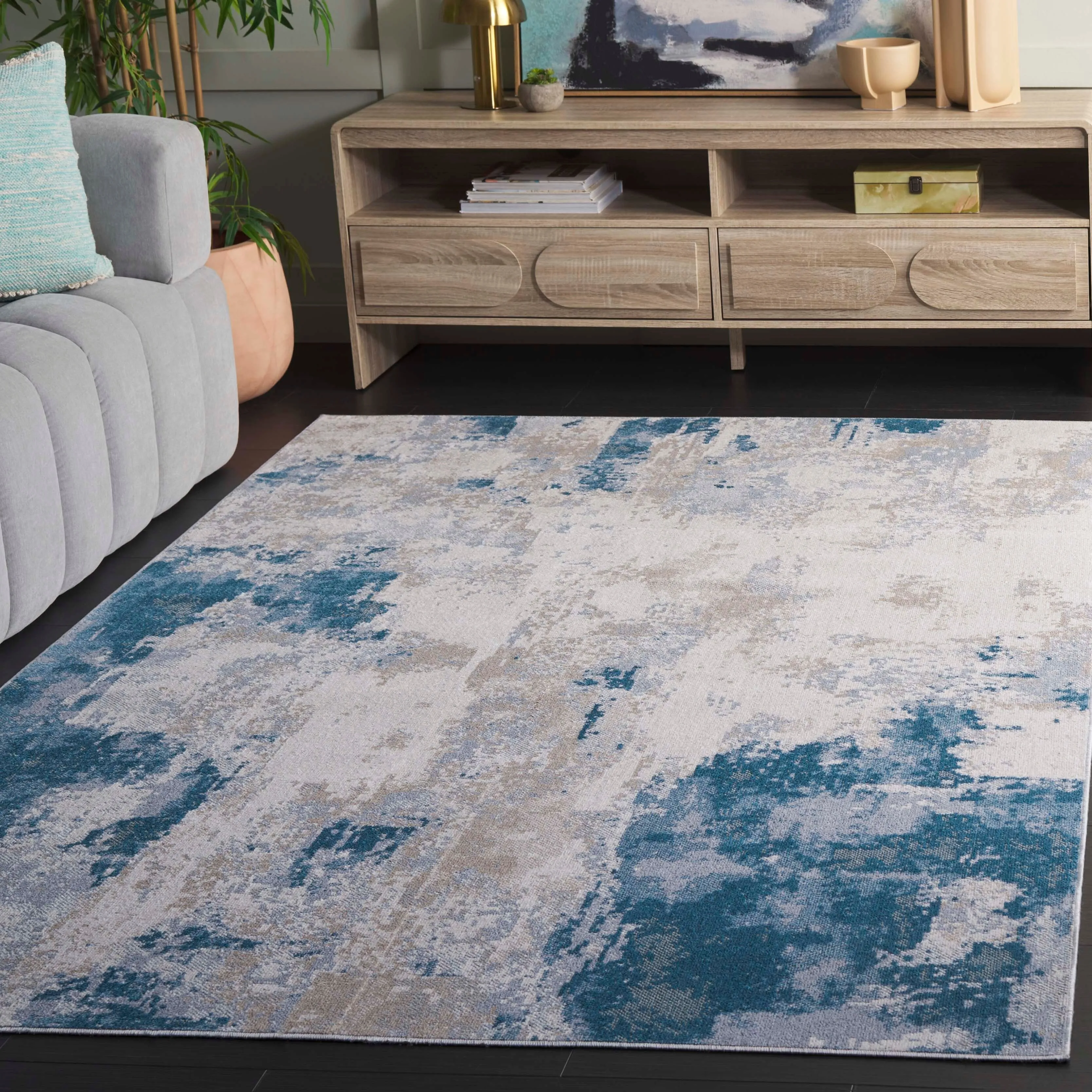 SAFAVIEH Bayside Machine Washable Drahusa Modern Abstract Rug