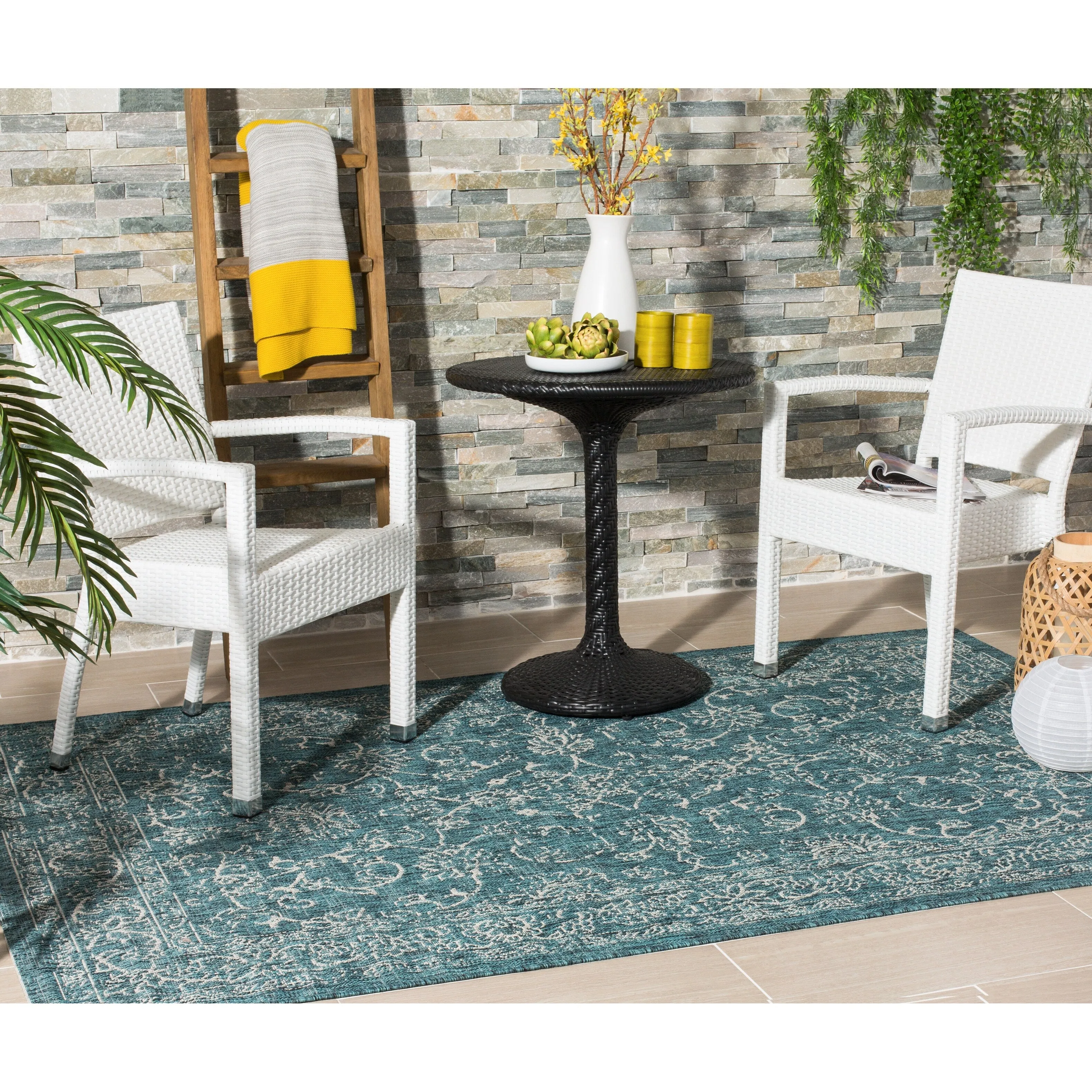 SAFAVIEH Courtyard Aquata Indoor/ Outdoor Waterproof Patio Backyard Rug - Turquoise - 5'3 x 7'7