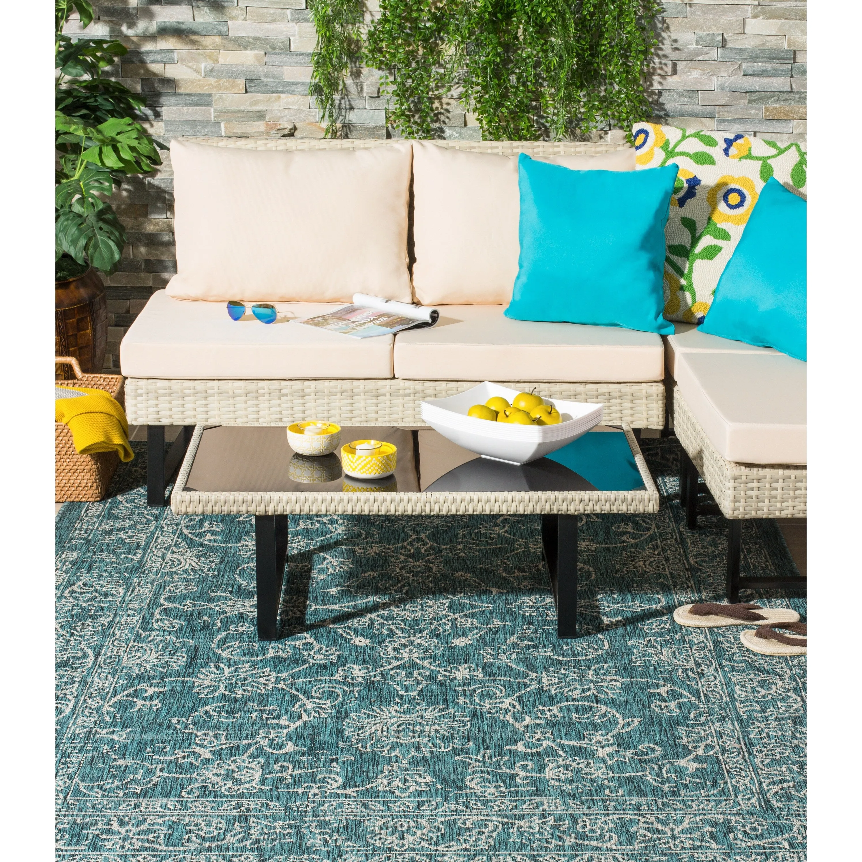 SAFAVIEH Courtyard Aquata Indoor/ Outdoor Waterproof Patio Backyard Rug - Turquoise - 5'3 x 7'7