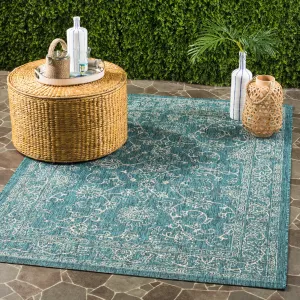 SAFAVIEH Courtyard Aquata Indoor/ Outdoor Waterproof Patio Backyard Rug - Turquoise - 5'3 x 7'7