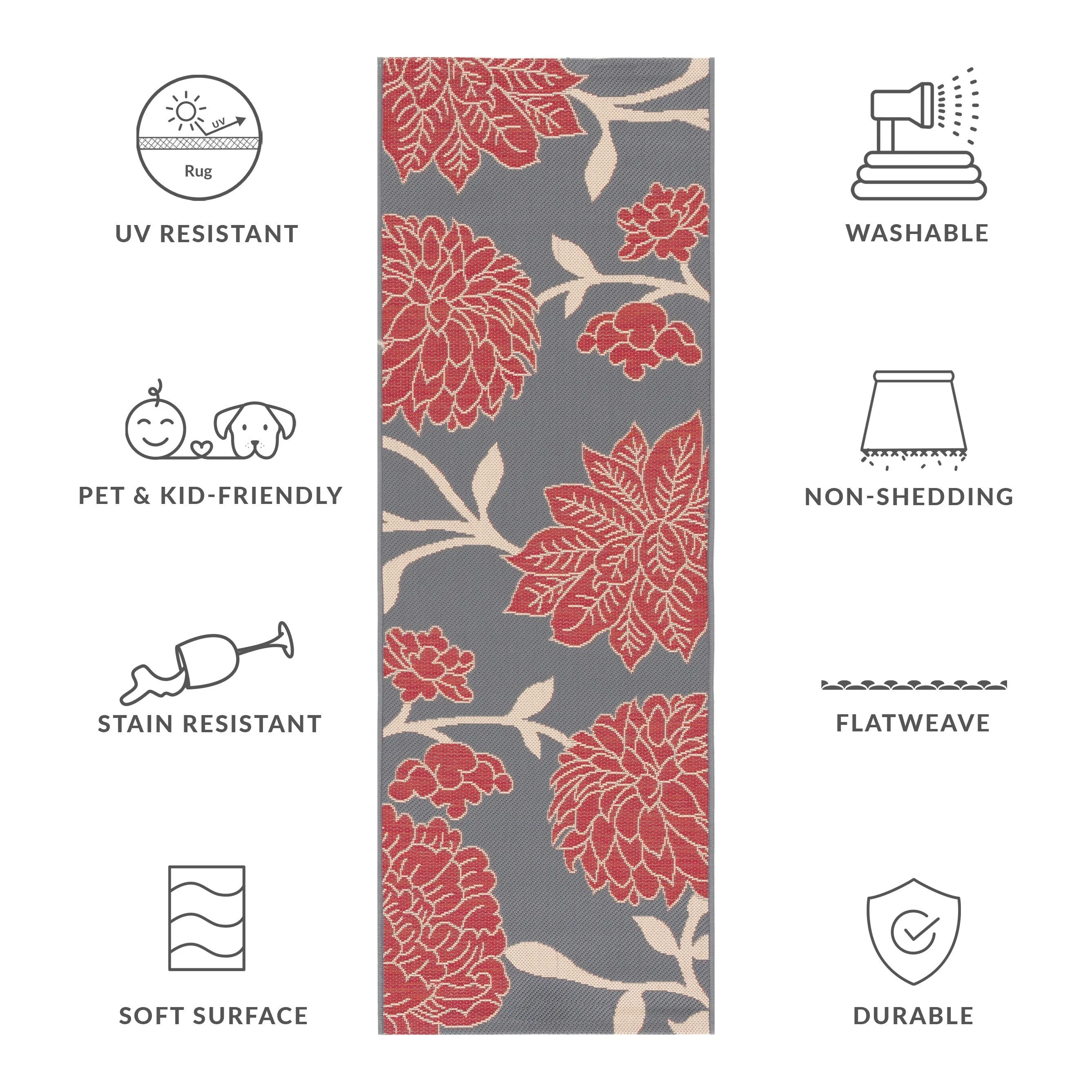 SAFAVIEH Courtyard Damaris Floral Indoor/ Outdoor Waterproof Patio Backyard Rug