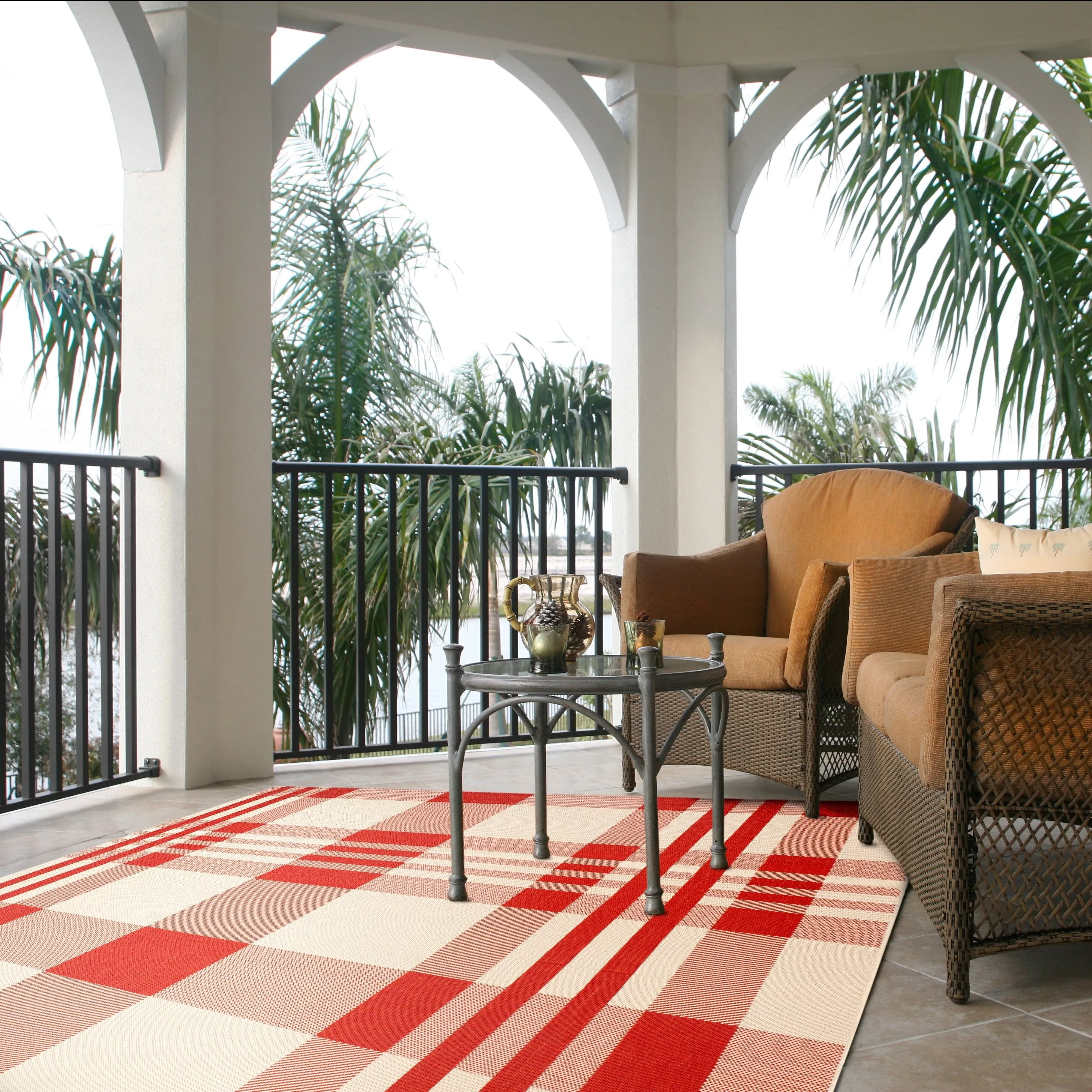 SAFAVIEH Courtyard Oriole Plaid Indoor/ Outdoor Waterproof Patio Backyard.