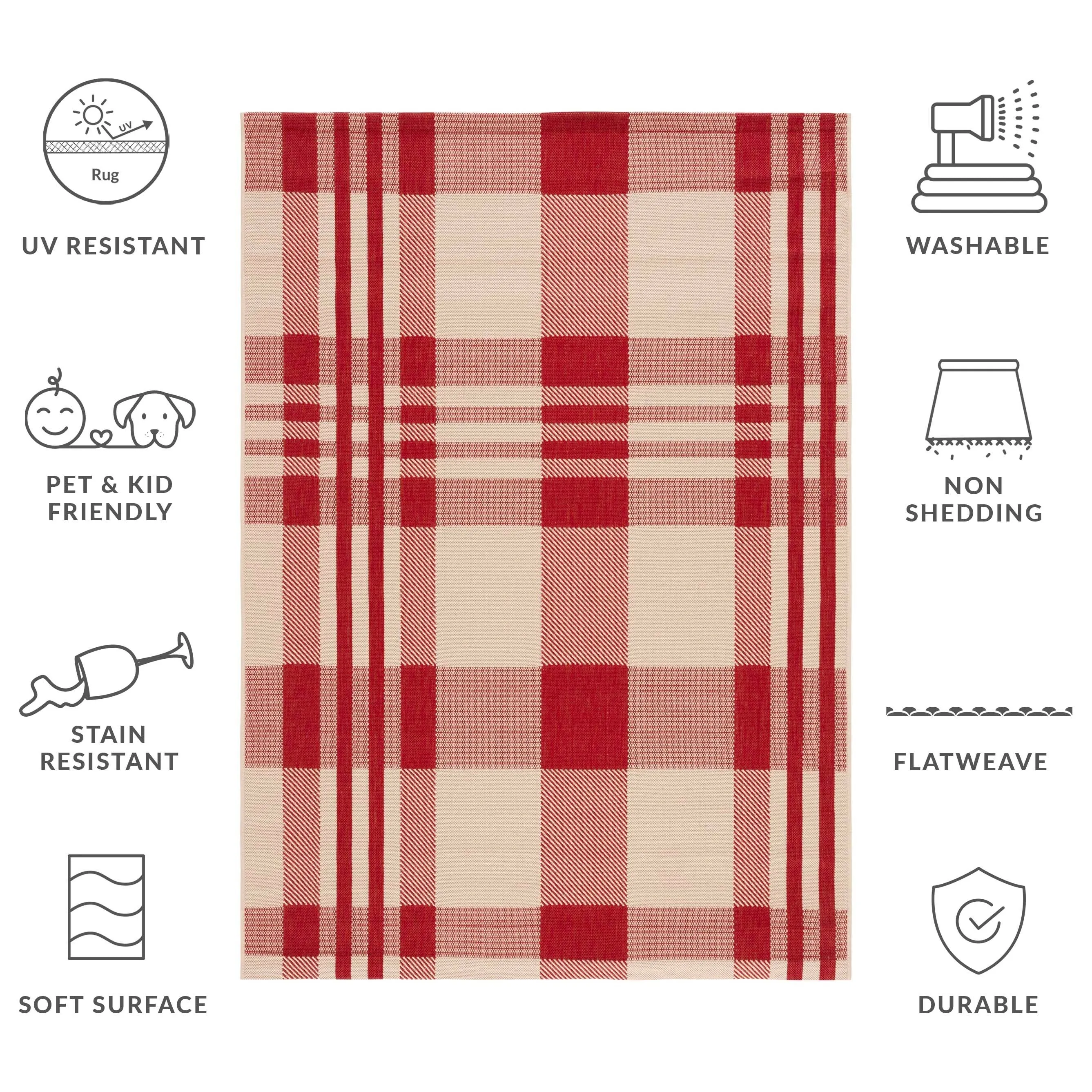 SAFAVIEH Courtyard Oriole Plaid Indoor/ Outdoor Waterproof Patio Backyard.