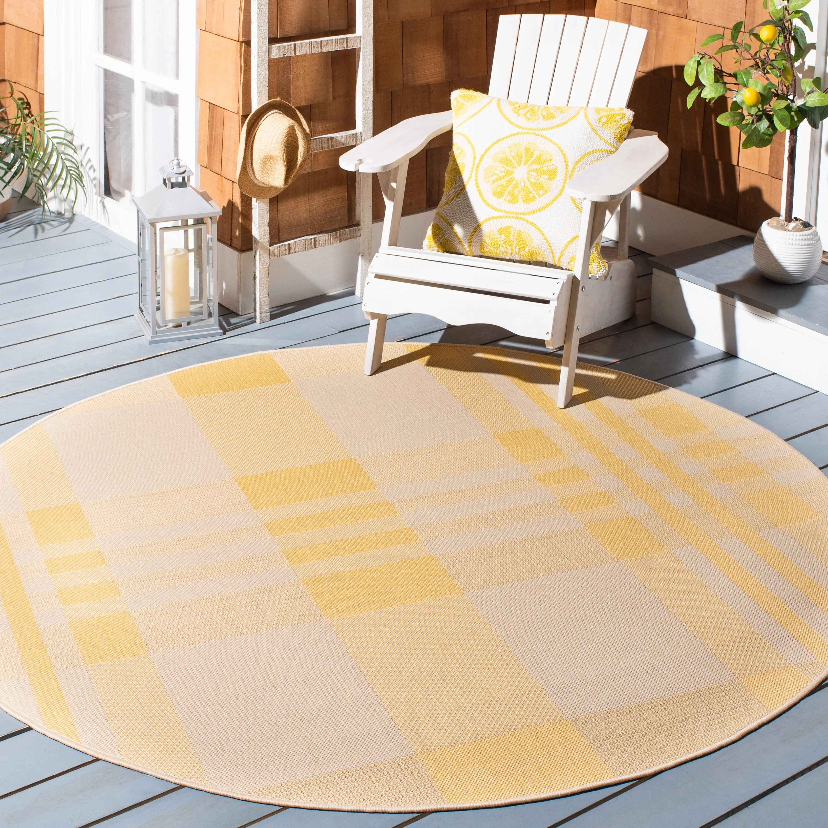 SAFAVIEH Courtyard Oriole Plaid Indoor/ Outdoor Waterproof Patio Backyard.