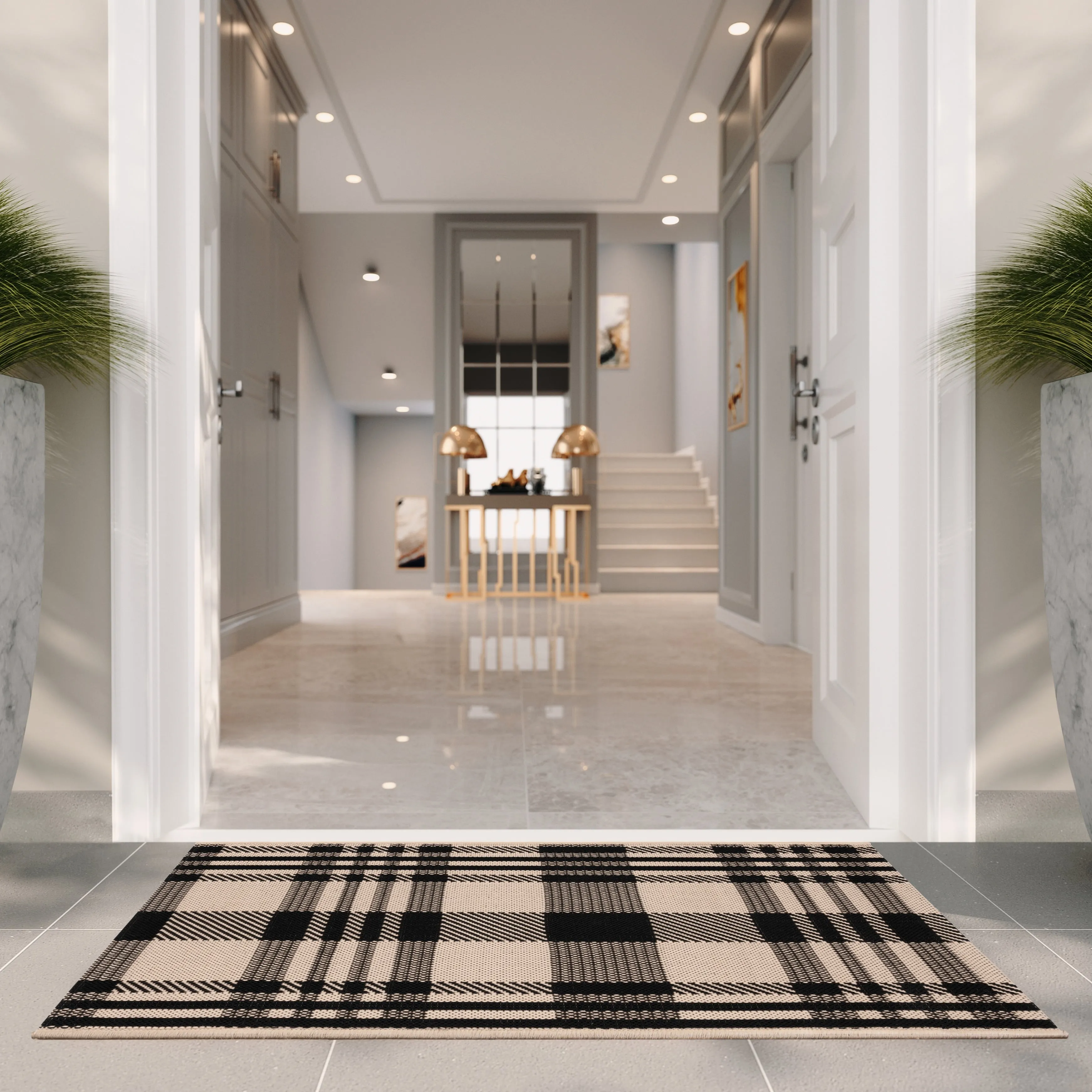SAFAVIEH Courtyard Oriole Plaid Indoor/ Outdoor Waterproof Patio Backyard.