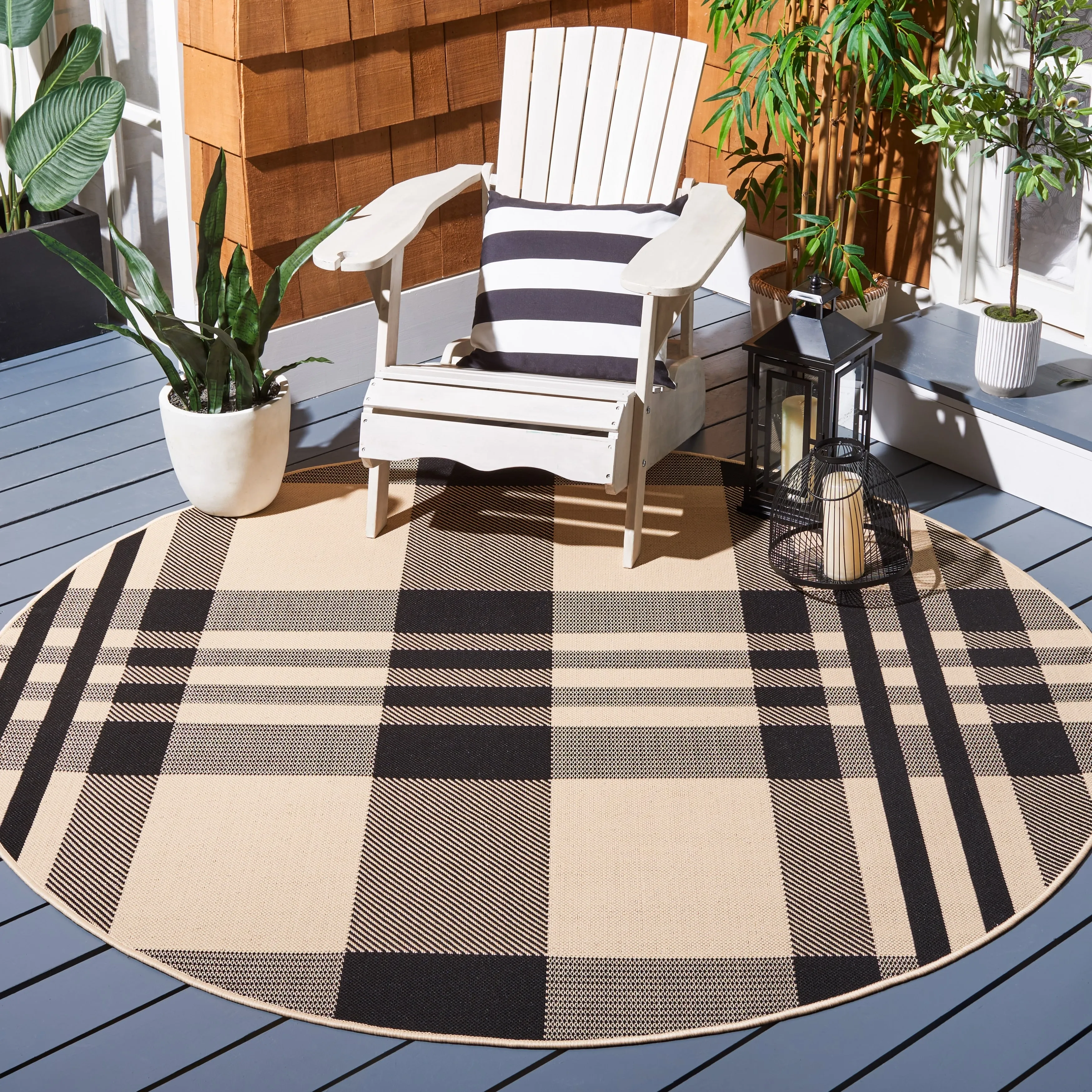 SAFAVIEH Courtyard Oriole Plaid Indoor/ Outdoor Waterproof Patio Backyard.