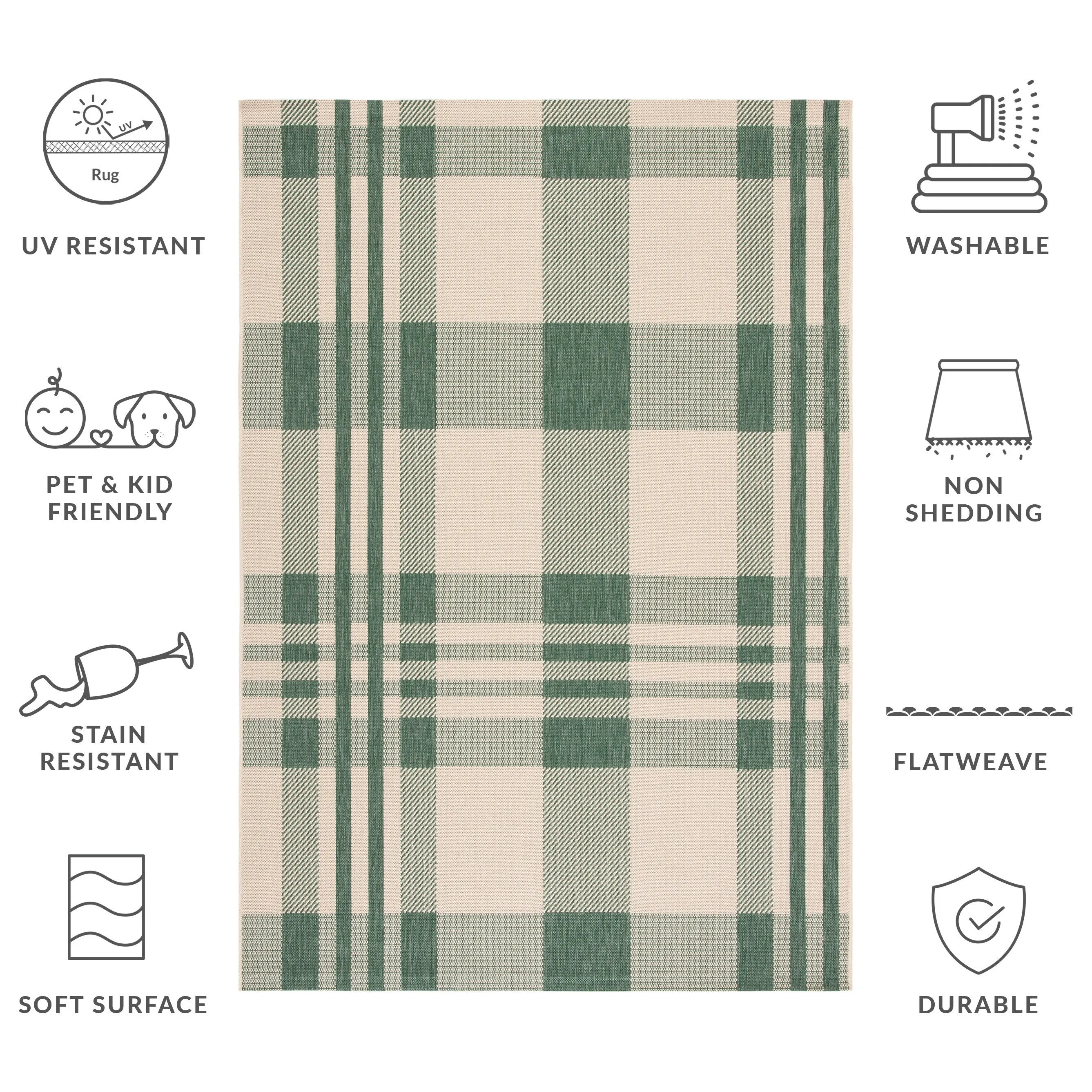 SAFAVIEH Courtyard Oriole Plaid Indoor/ Outdoor Waterproof Patio Backyard.