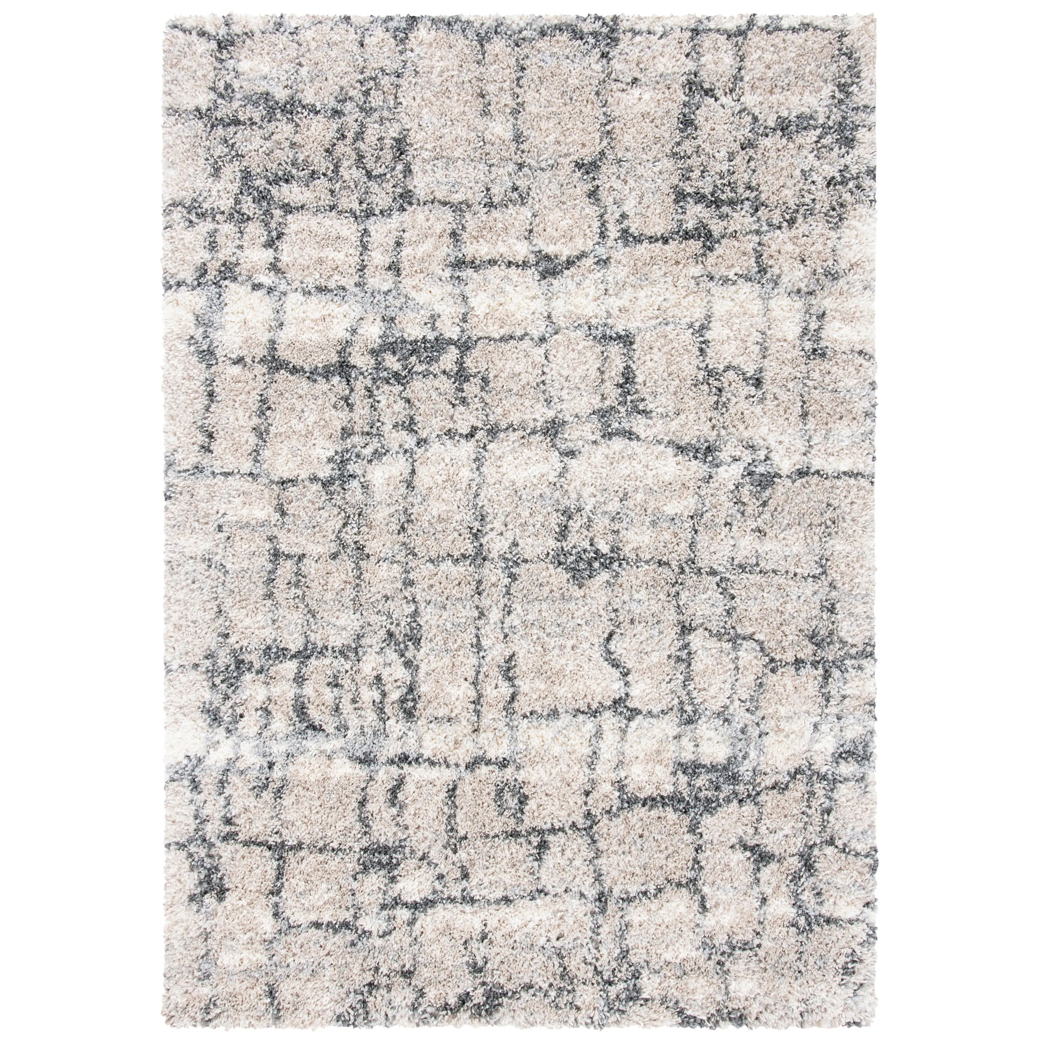 SAFAVIEH Fontana Shag Rosaleen Modern Abstract 2-inch Thick Rug - Ivory/Grey - 5' 3 x 7' 6