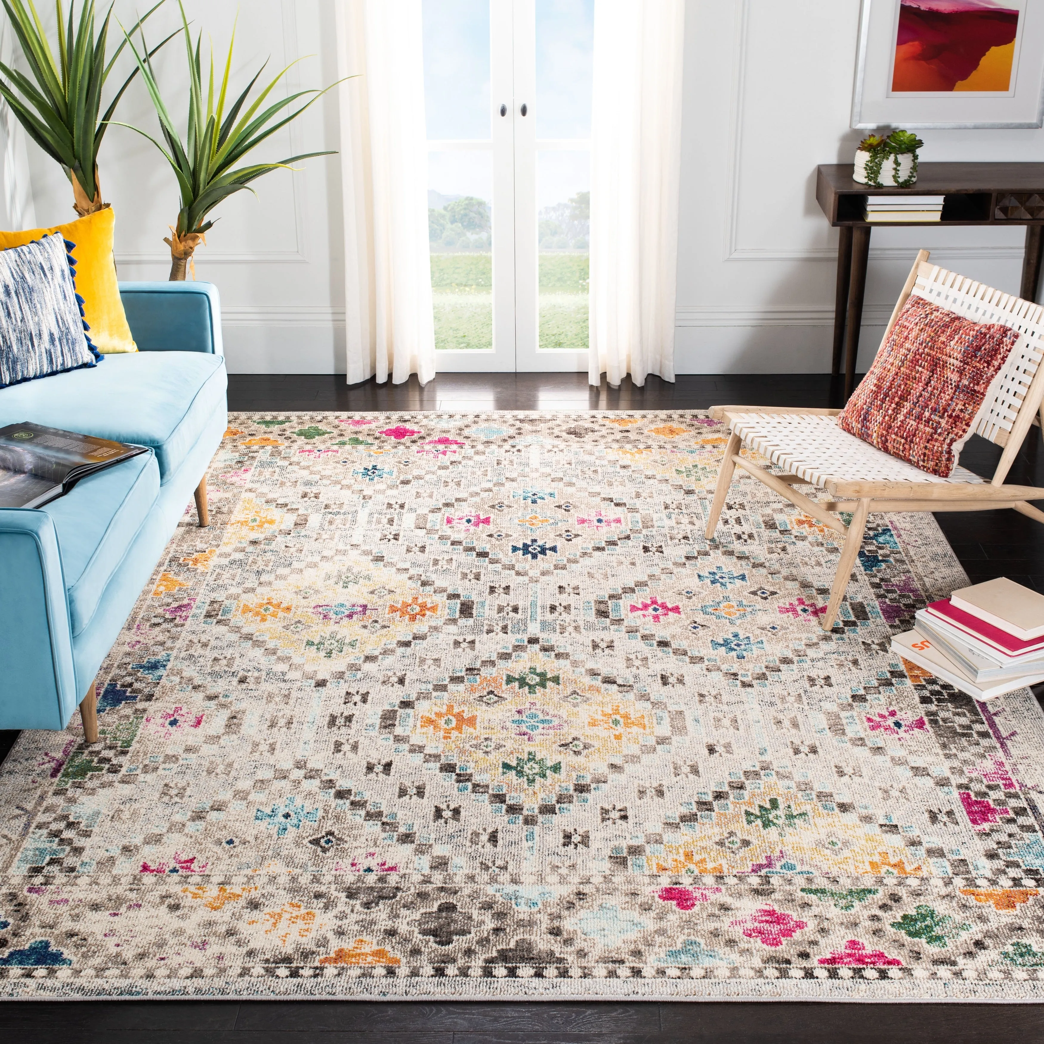 SAFAVIEH. Madison Hortensia Boho Diamond Distressed Rug