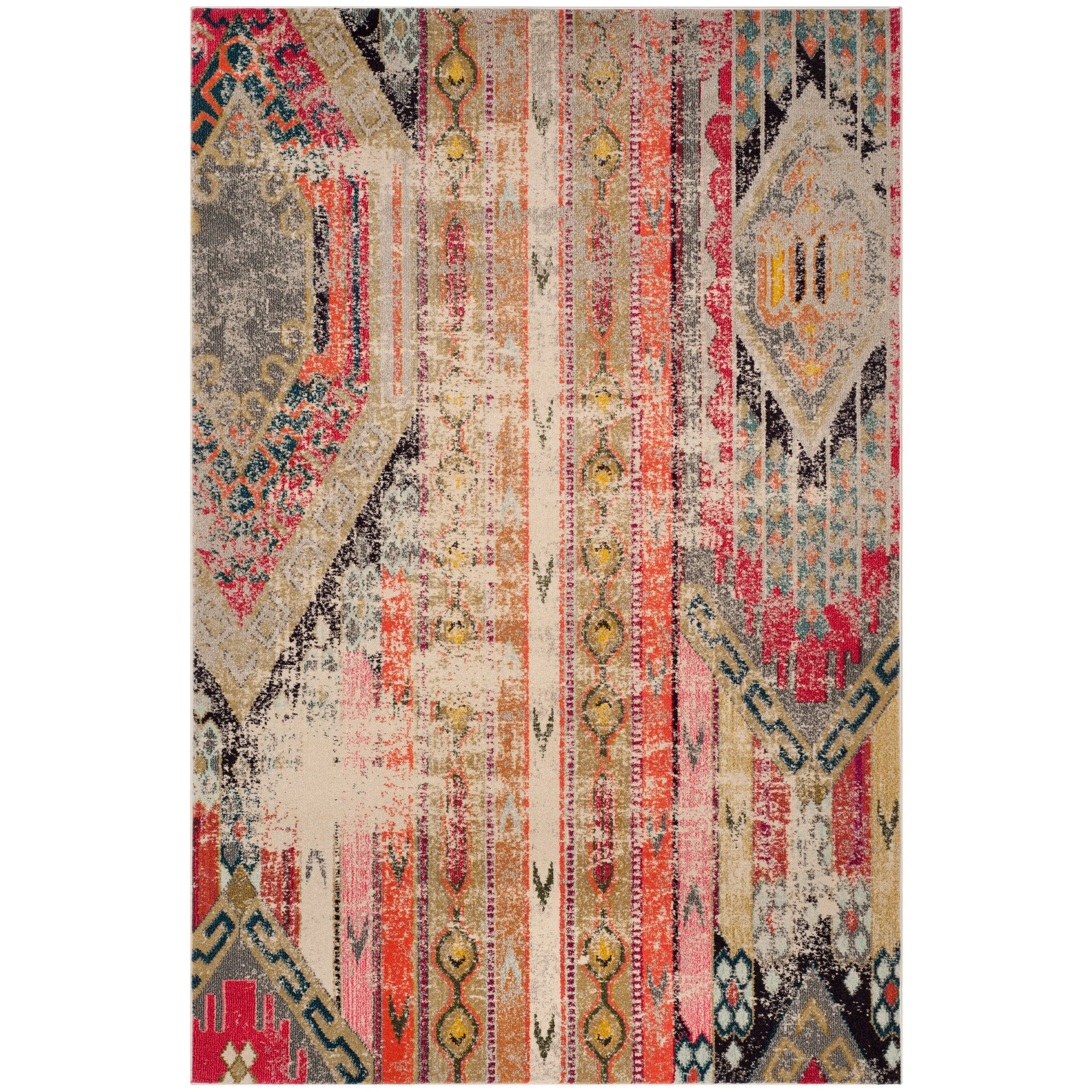SAFAVIEH Monaco Lumturije Distressed Boho Rug - Light Grey/Multi - 8' x 11'