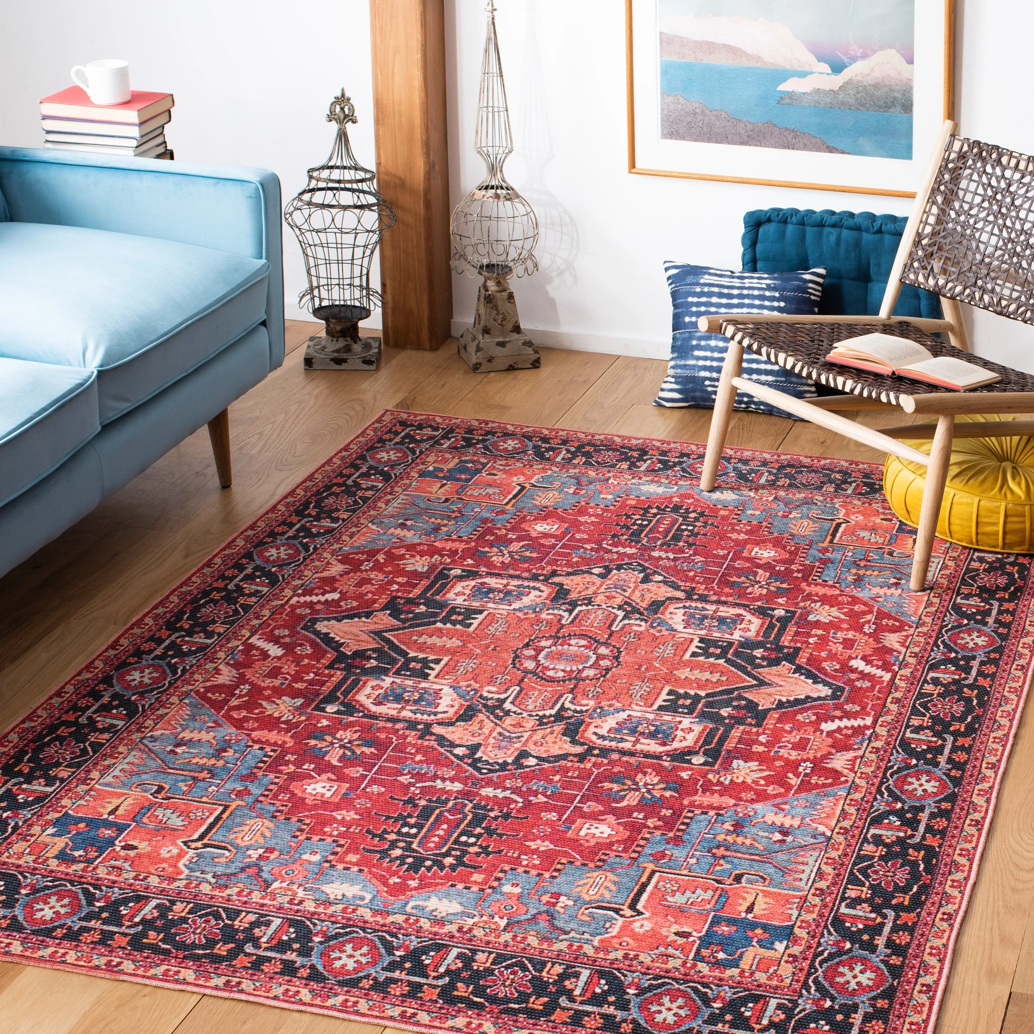 SAFAVIEH Serapi Machine Washable Odelia Medallion Distressed Rug