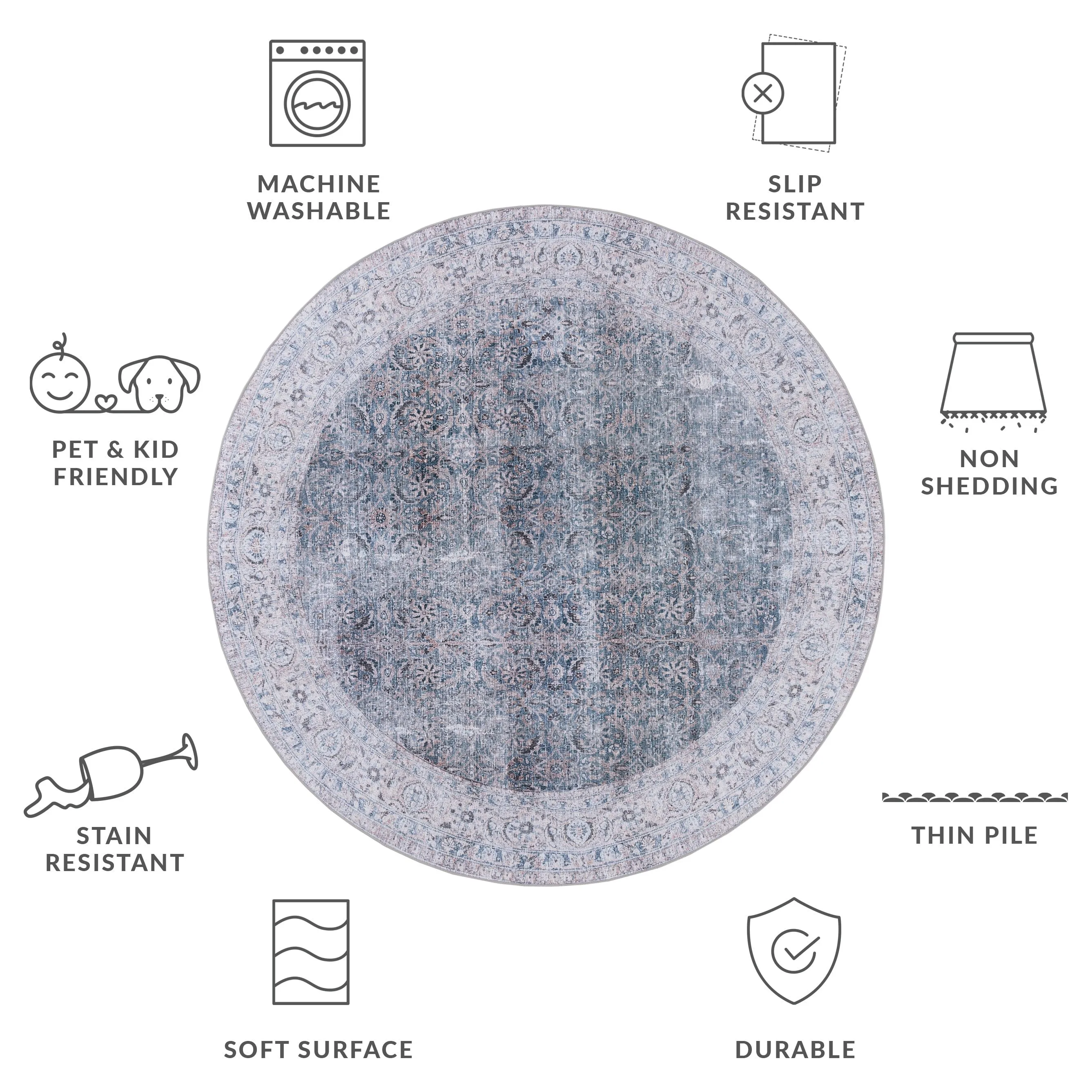 SAFAVIEH Tucson Machine Washable Slip Resistant Daisey Traditional Rug