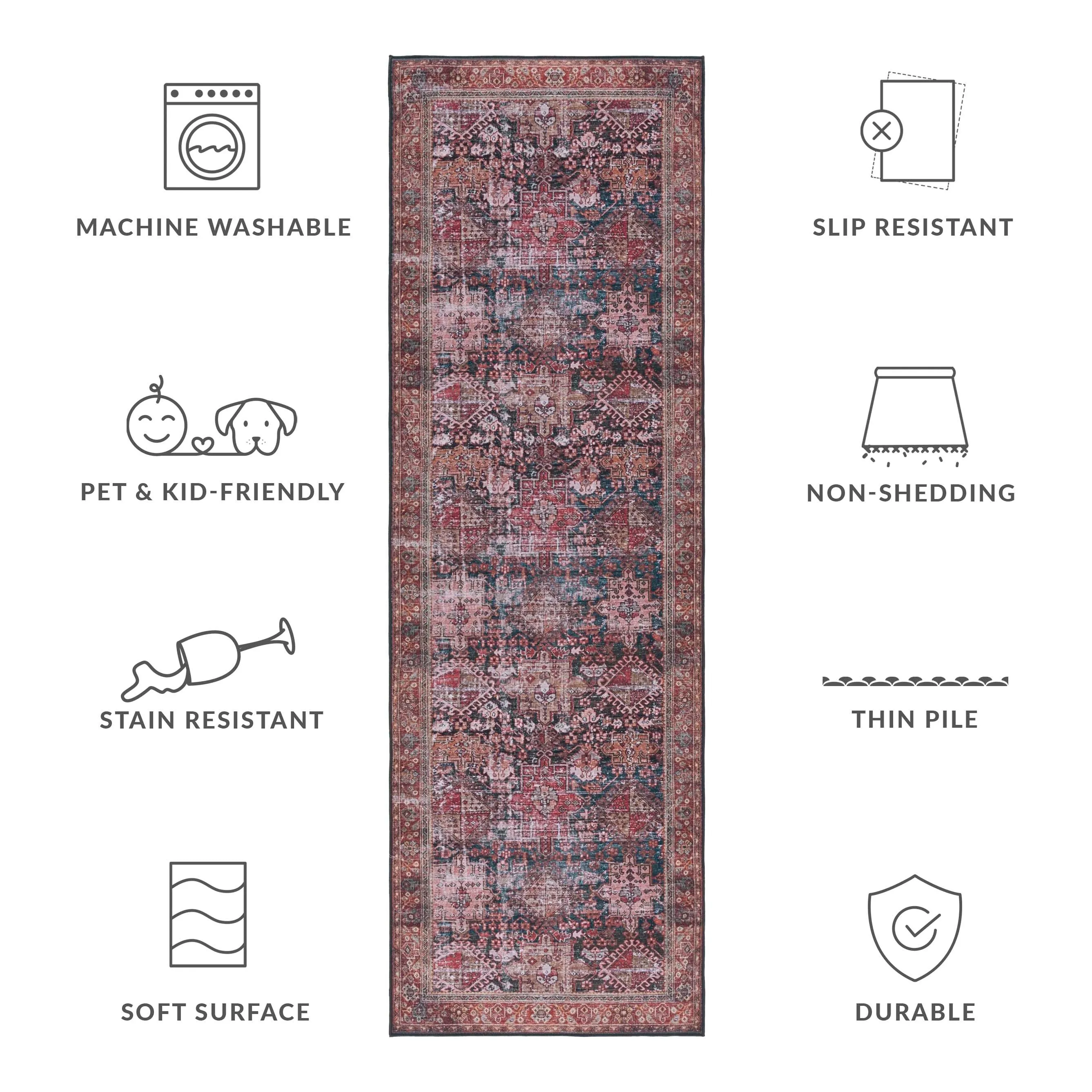SAFAVIEH Tucson Machine Washable Slip Resistant Gena Oriental Rug