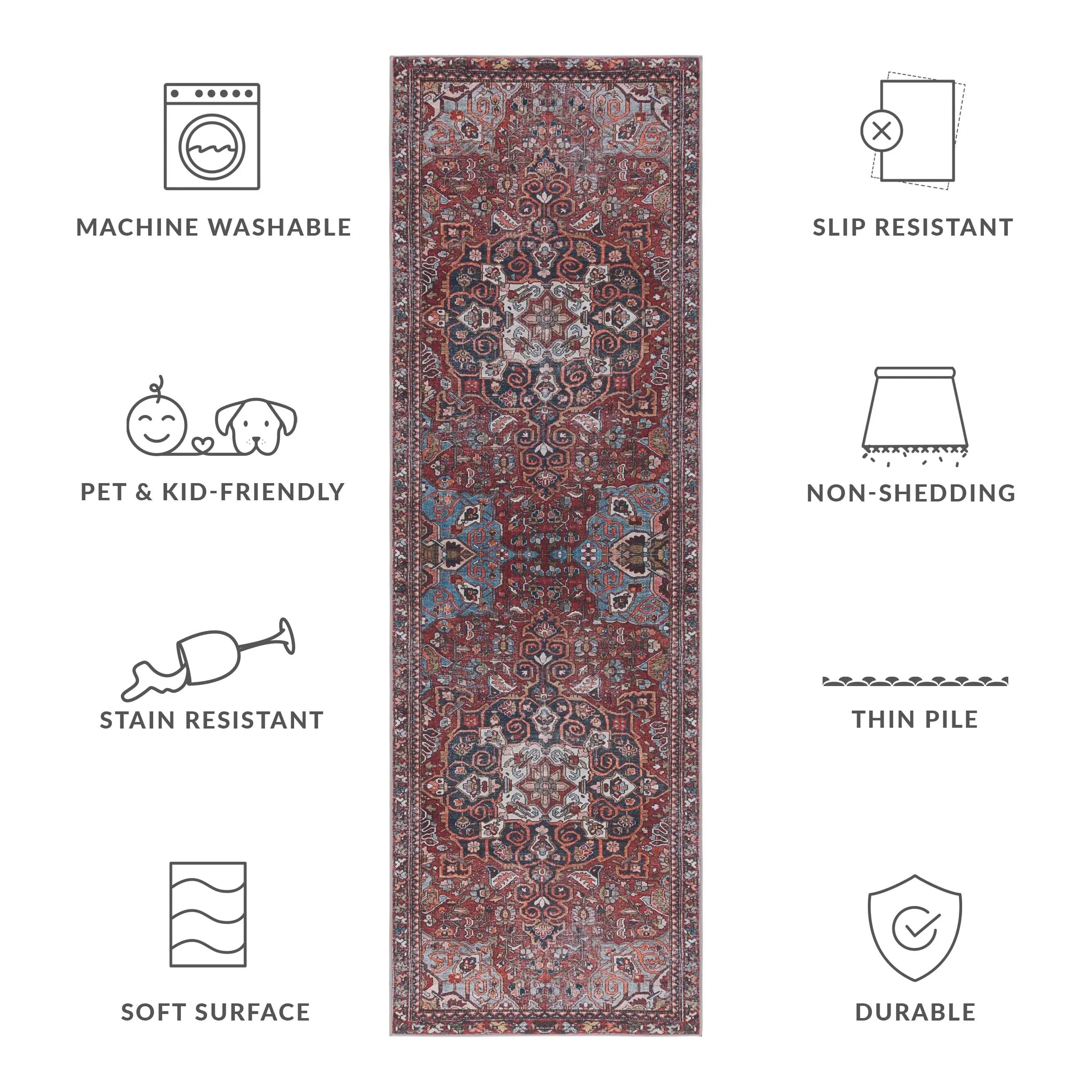 SAFAVIEH Tucson Machine Washable Slip Resistant Kizzie Oriental Rug