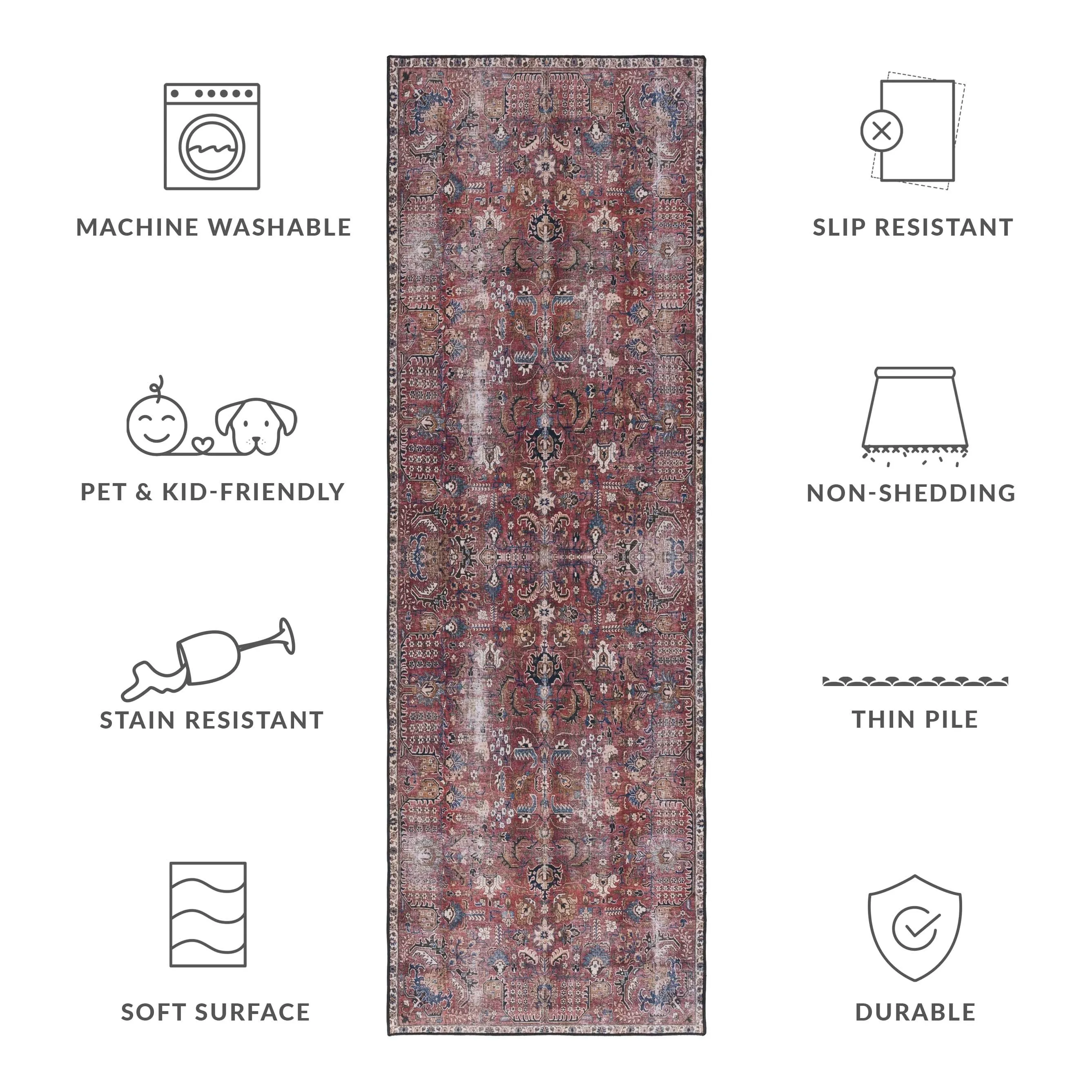 SAFAVIEH Tucson Machine Washable Slip Resistant Loula Oriental Distressed