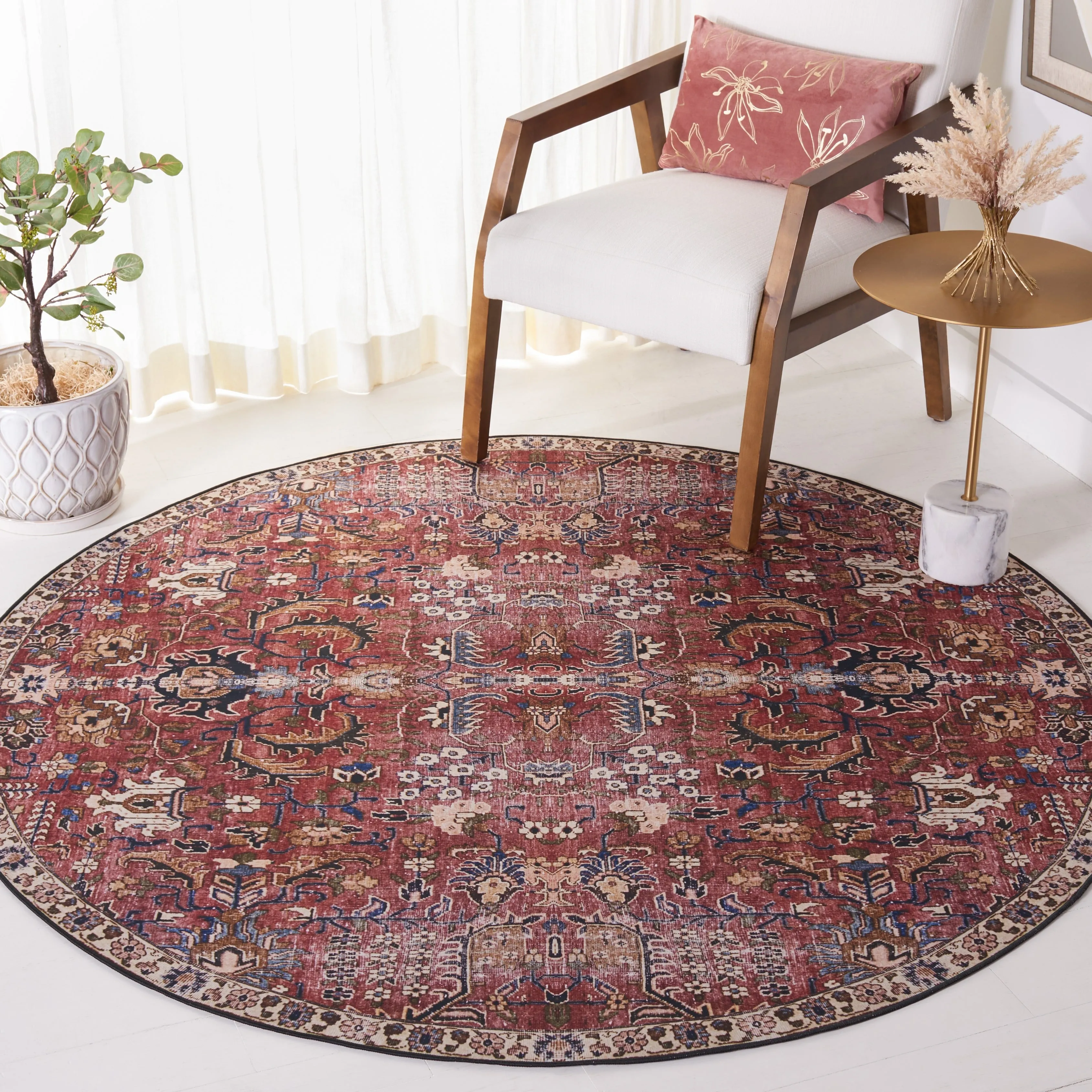 SAFAVIEH Tucson Machine Washable Slip Resistant Loula Oriental Distressed