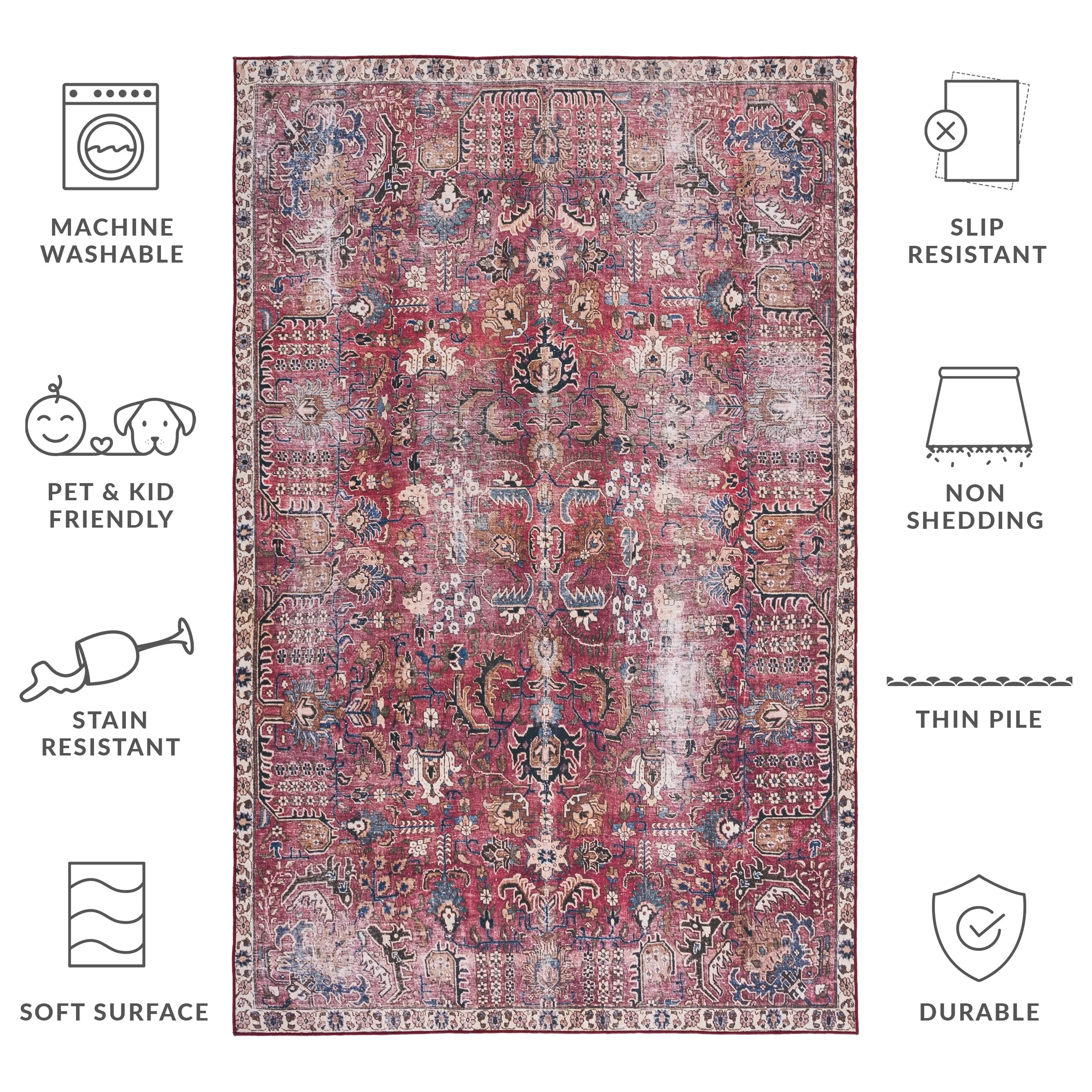 SAFAVIEH Tucson Machine Washable Slip Resistant Loula Oriental Distressed