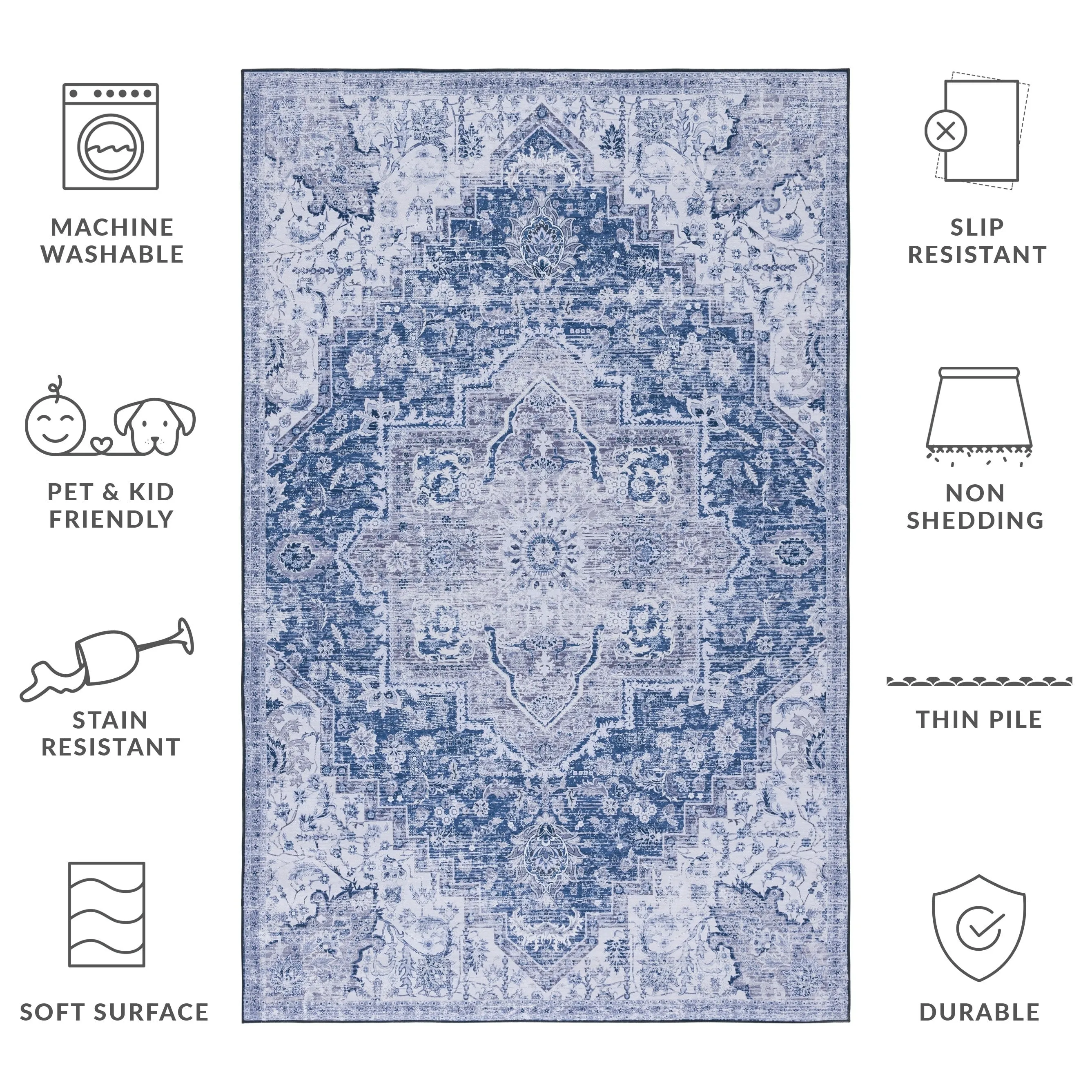 SAFAVIEH Tucson Machine Washable Slip Resistant Mallaury Distressed Rug
