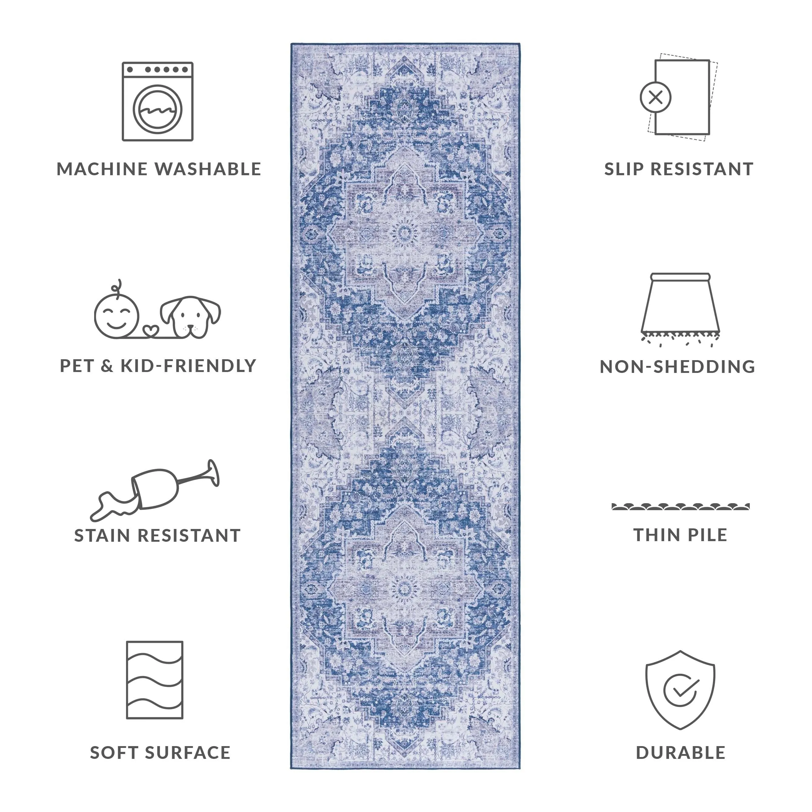 SAFAVIEH Tucson Machine Washable Slip Resistant Mallaury Distressed Rug