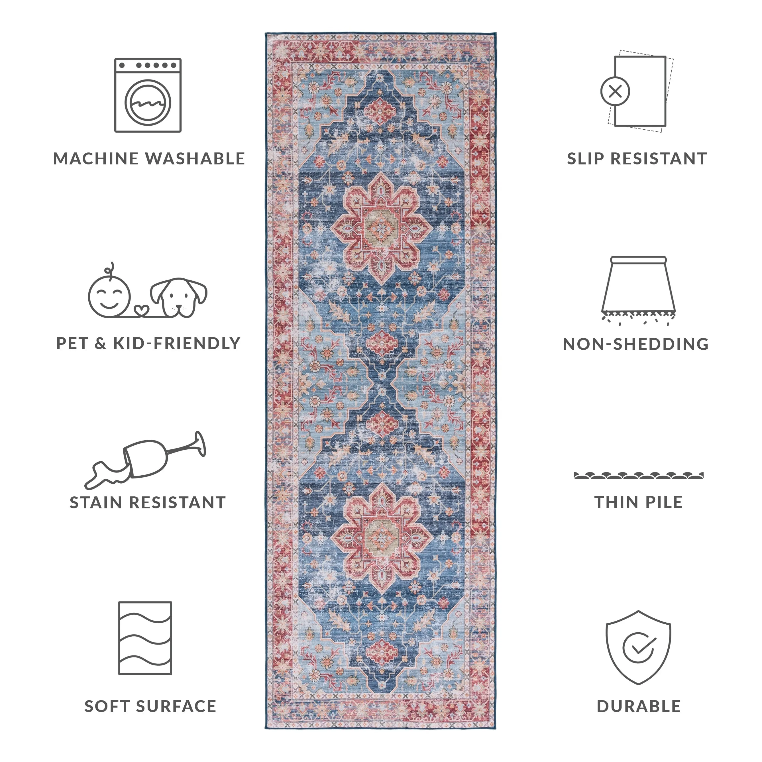 SAFAVIEH Tucson Machine Washable Slip Resistant Mallie Oriental Medallion