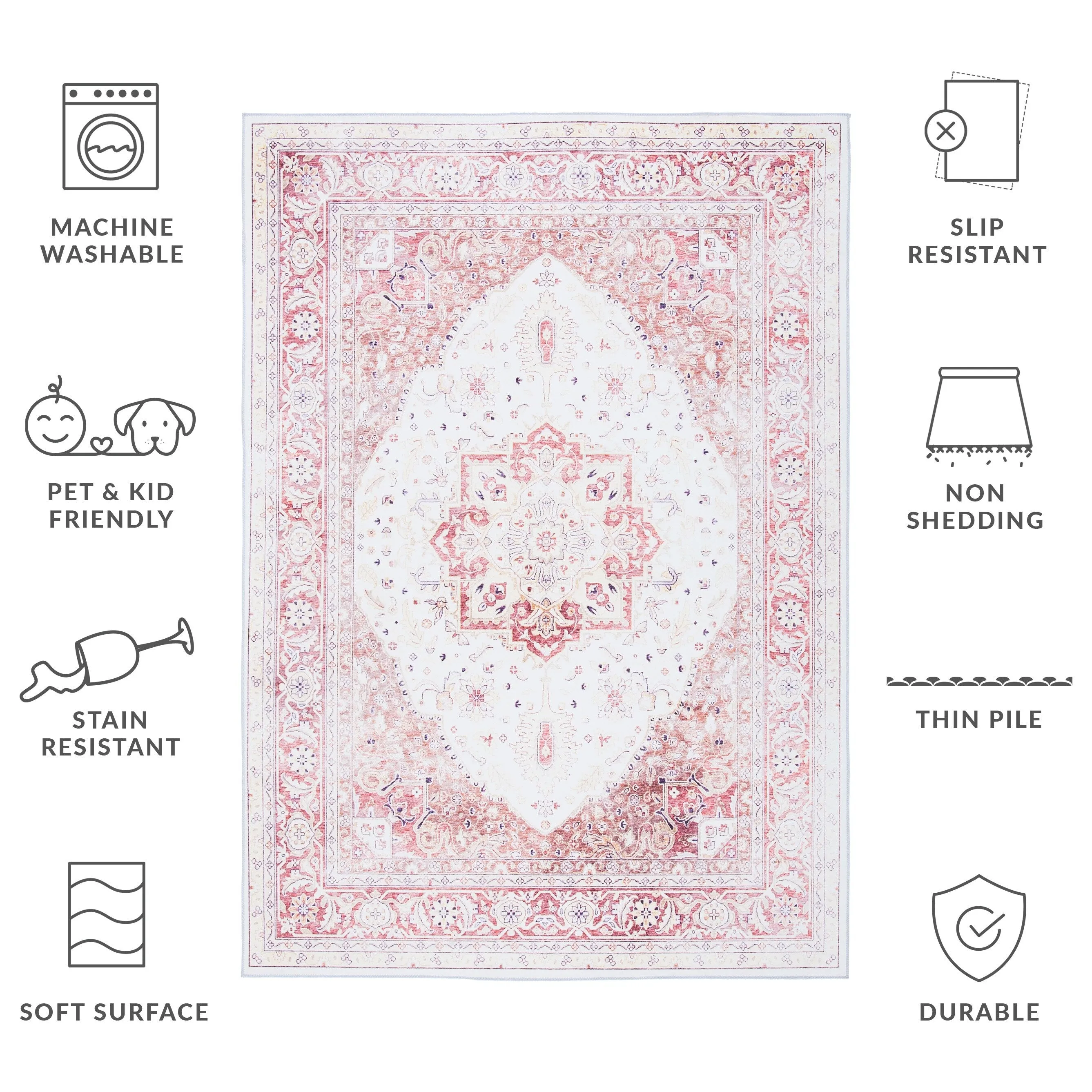 SAFAVIEH Tucson Machine Washable Slip Resistant Mazie Oriental Medallion