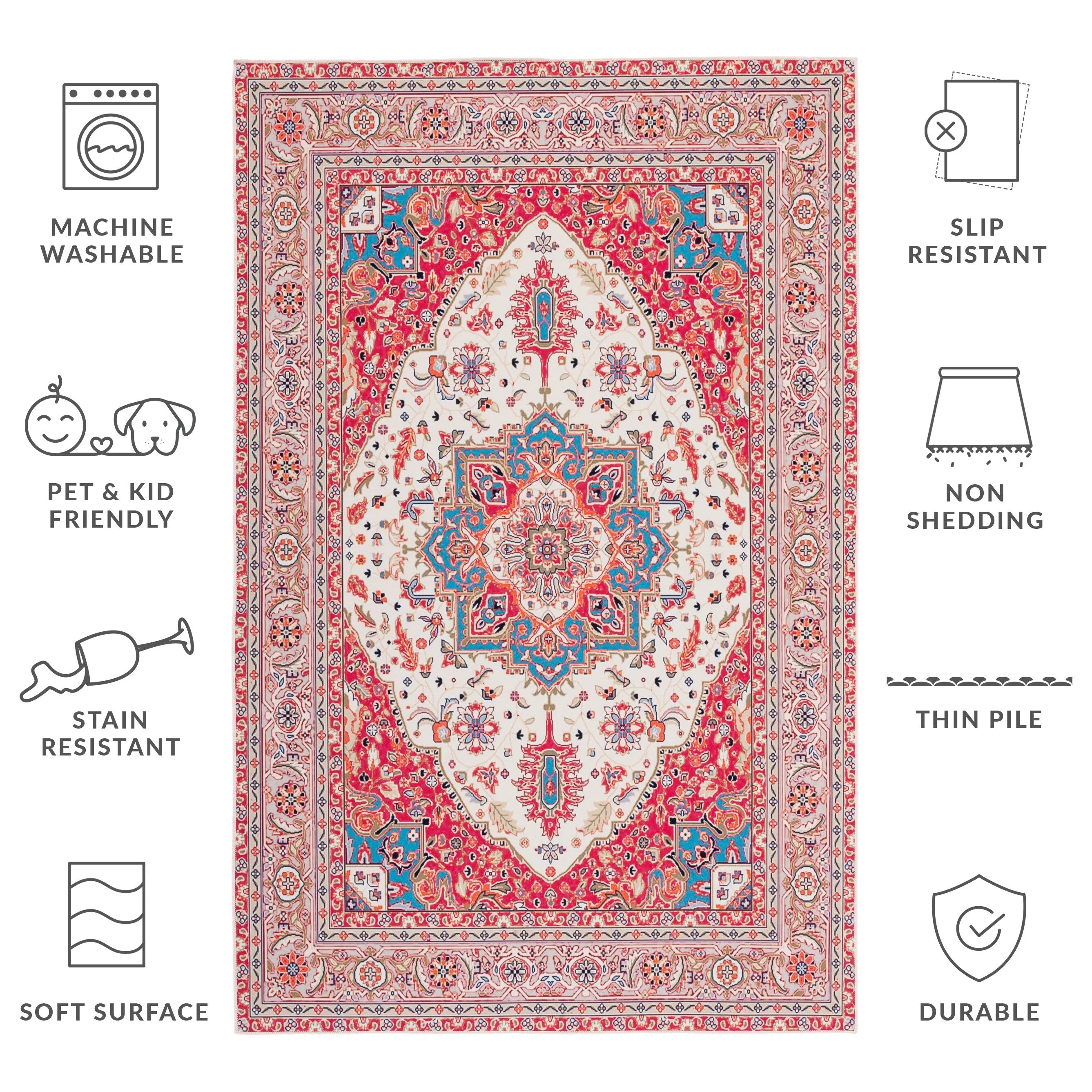 SAFAVIEH Tucson Machine Washable Slip Resistant Mazie Oriental Medallion