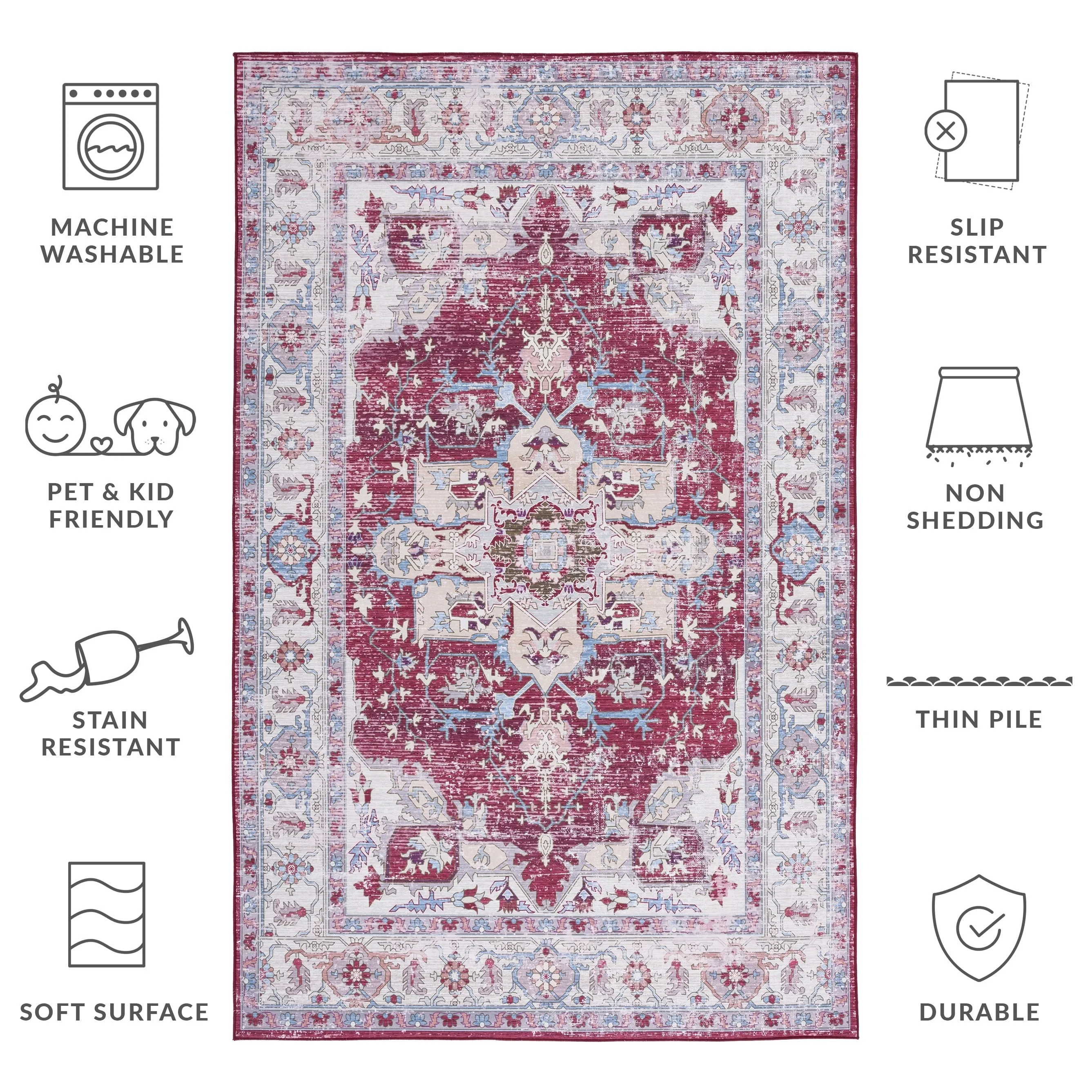 SAFAVIEH Tucson Machine Washable Slip Resistant Salome Oriental Medallion