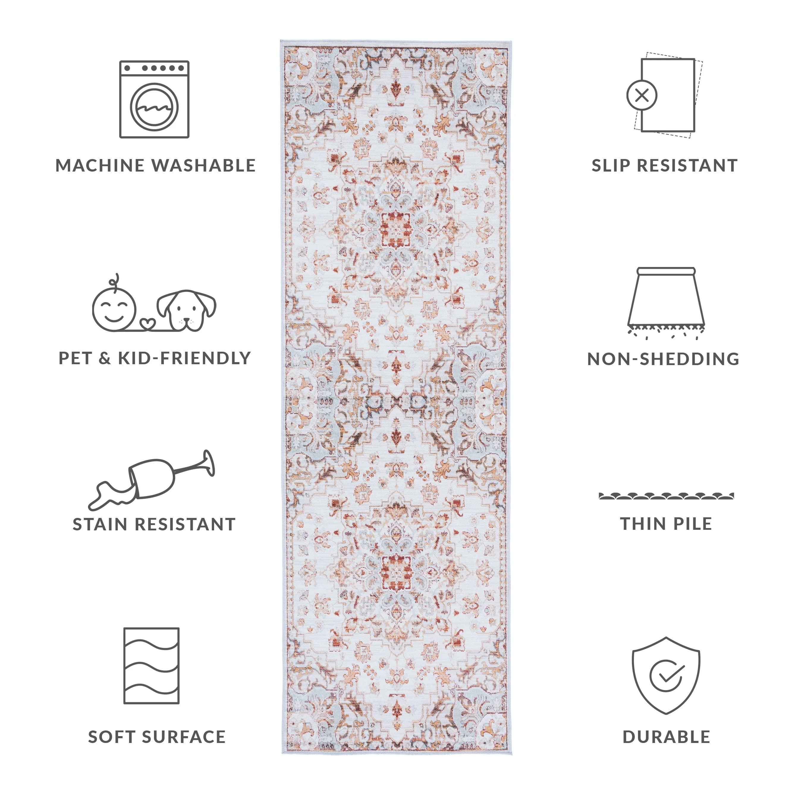 SAFAVIEH Tucson Machine Washable Slip Resistant Theodora Oriental Medallion