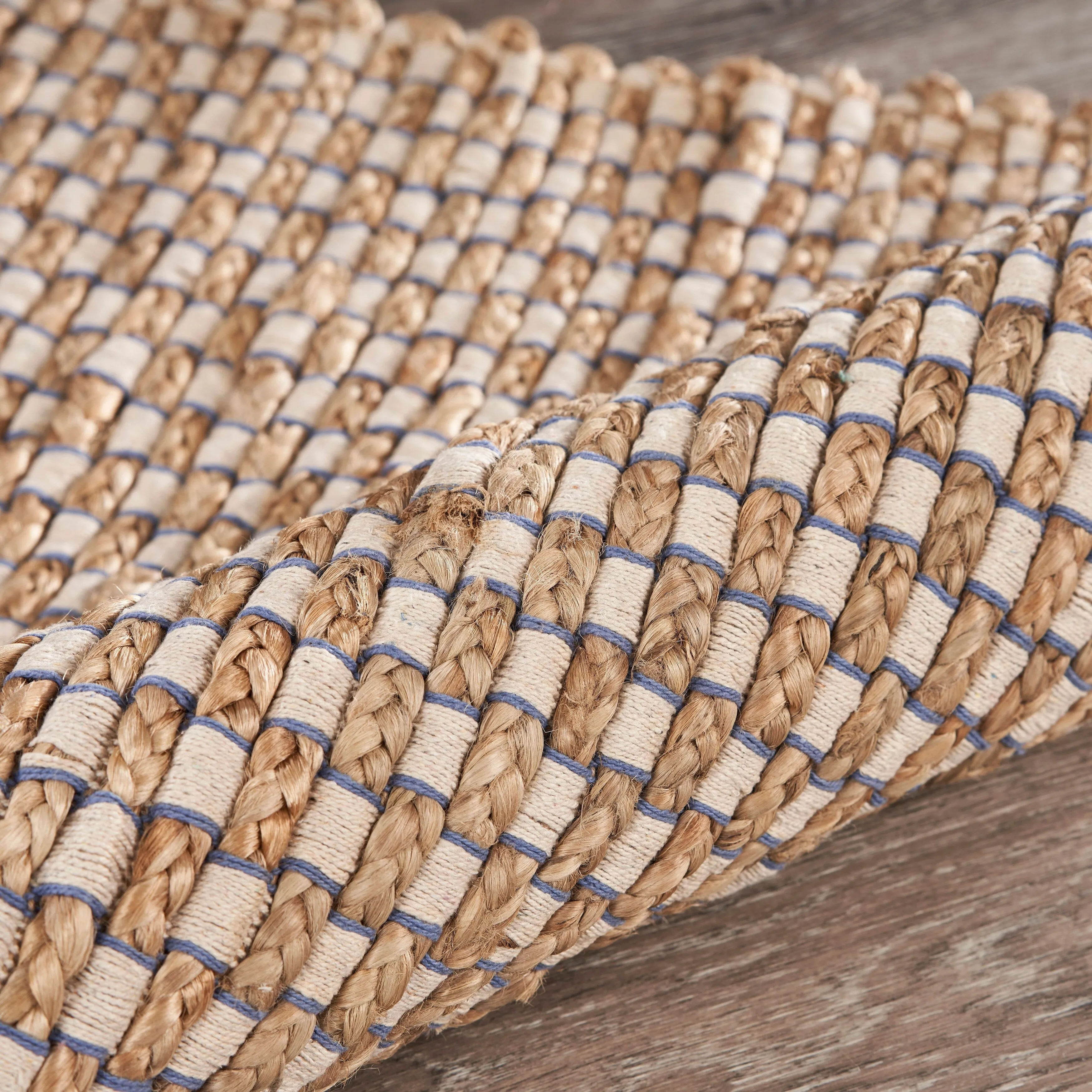 Sevita Organic Jute Interwoven Area Rug. Natural and Indigo