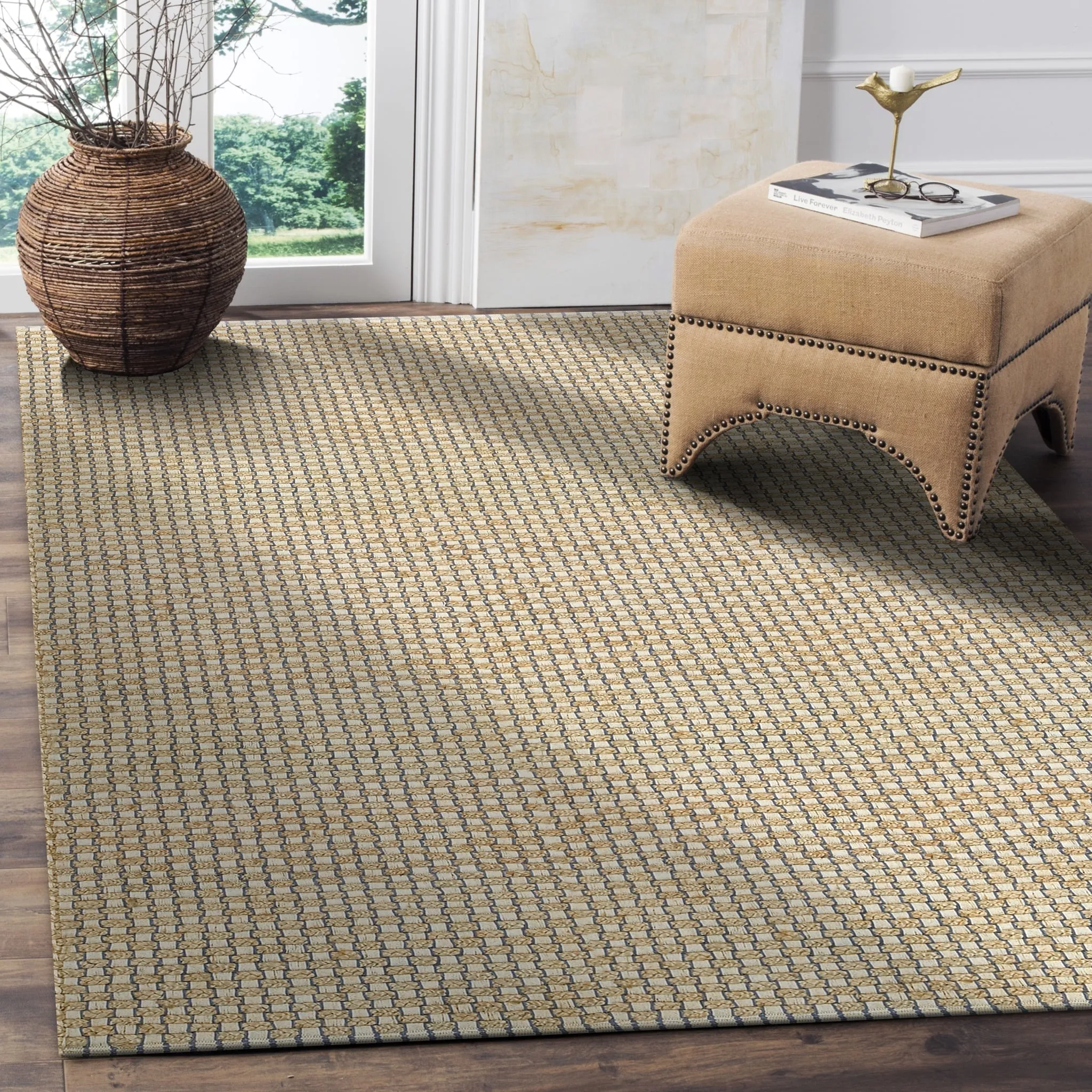 Sevita Organic Jute Interwoven Area Rug. Natural and Indigo