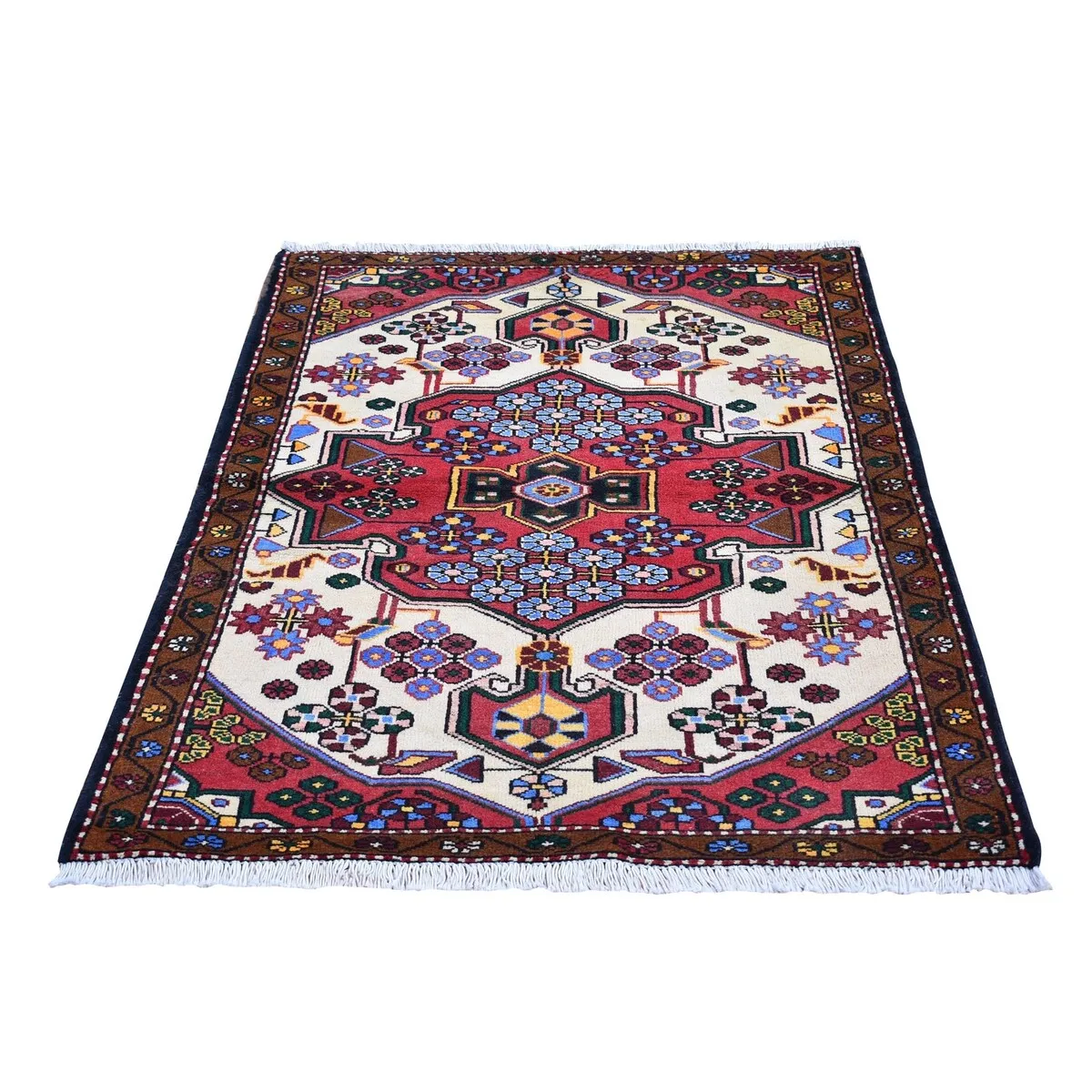 Shahbanu Rugs Rural Village Vintage Persian Hamadan Tribal Design Pure Wool Hand Knotted Clean Oriental Rug (3'5 x 5'2)