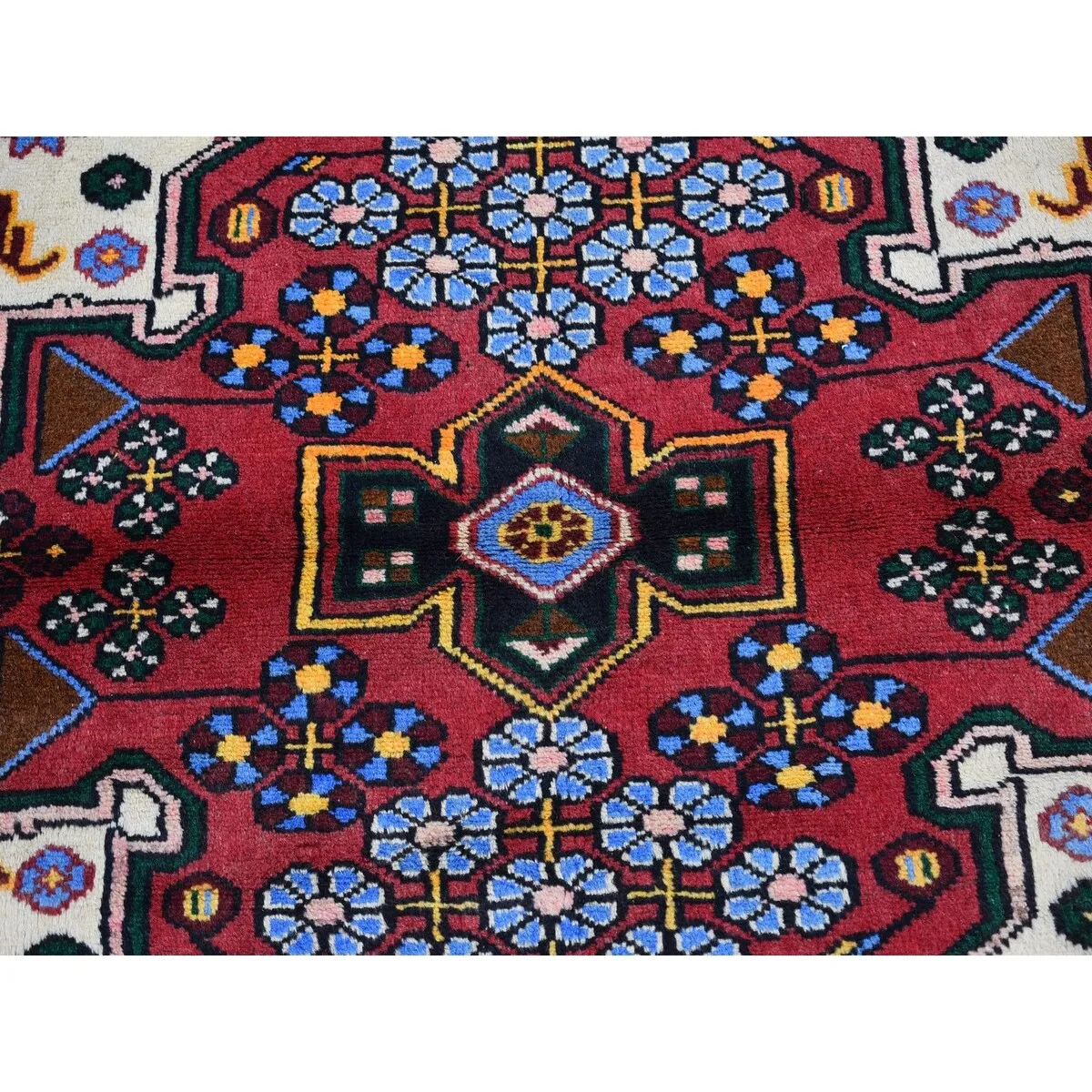 Shahbanu Rugs Rural Village Vintage Persian Hamadan Tribal Design Pure Wool Hand Knotted Clean Oriental Rug (3'5 x 5'2)