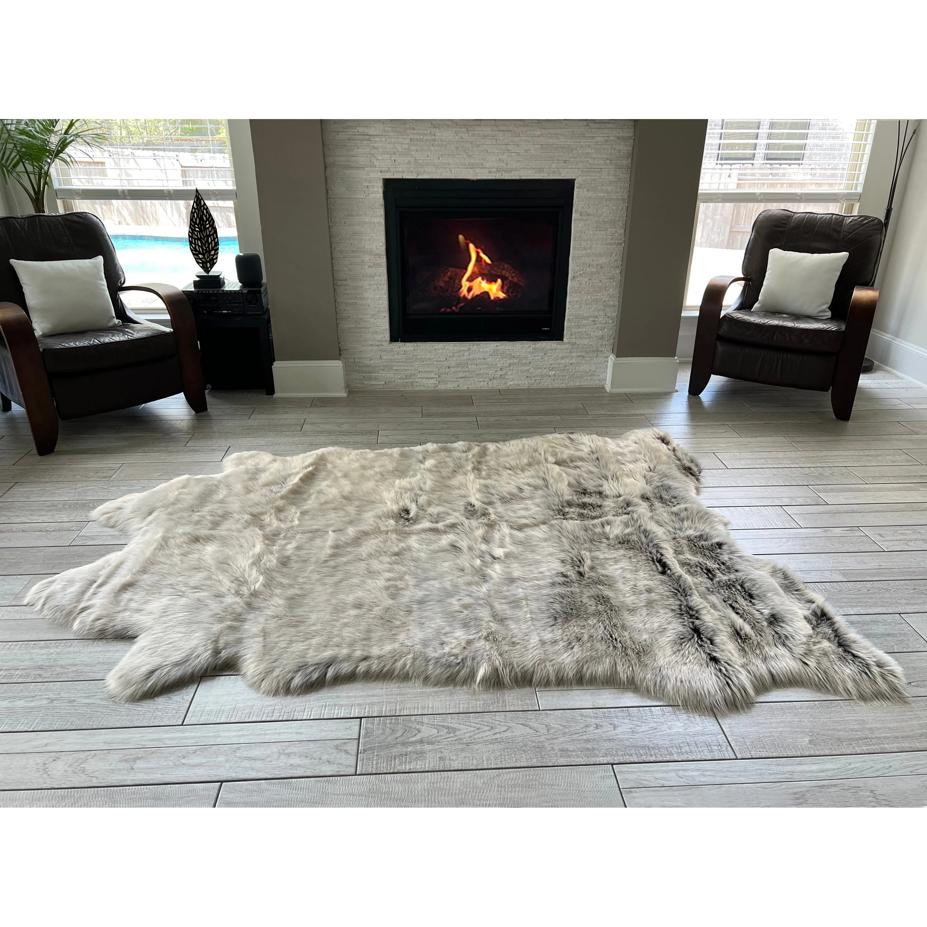 Silver Orchid Luxurious Faux Bison Skin Shag Rug