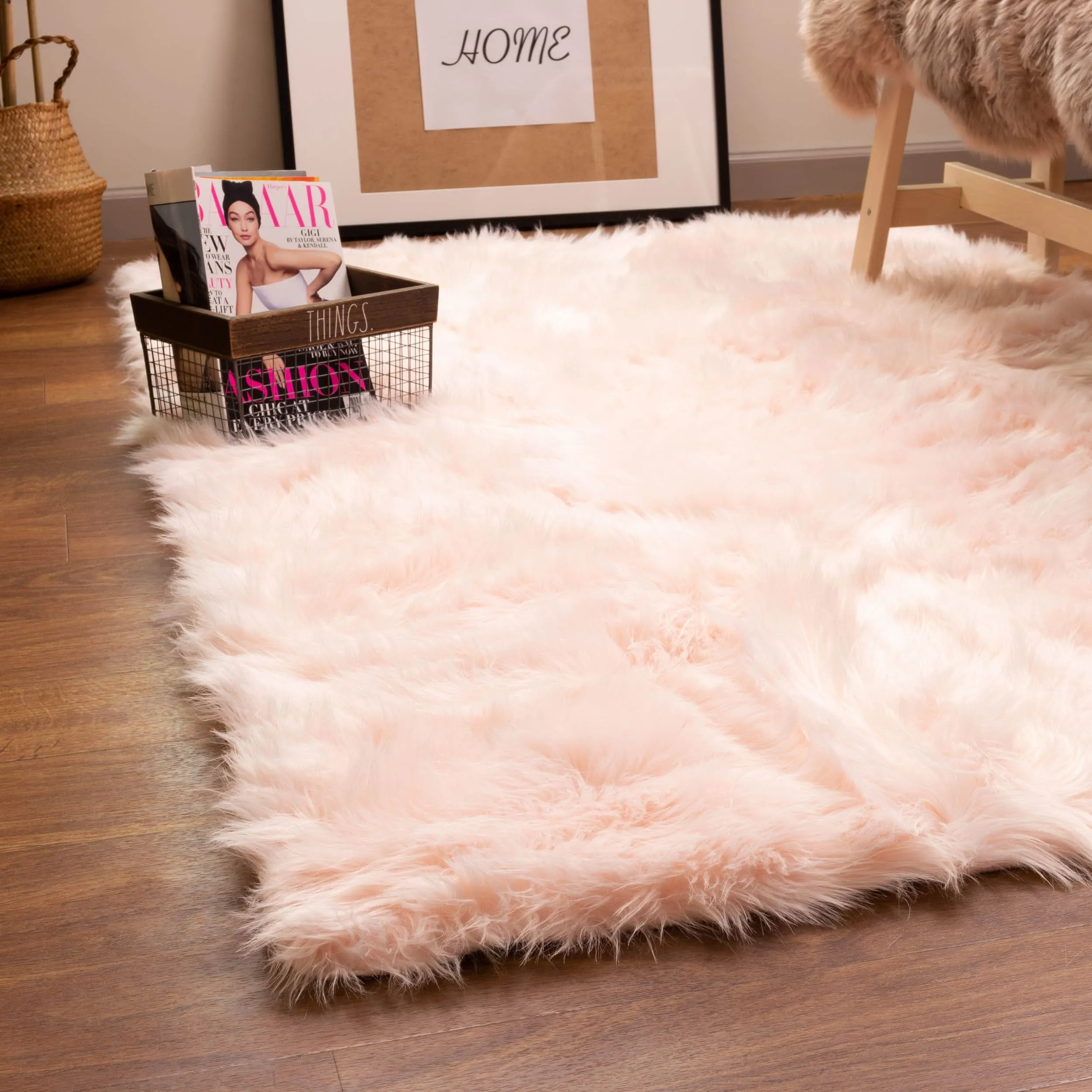 Silver Orchid Parrott Faux Fur Sheepskin Area Rug