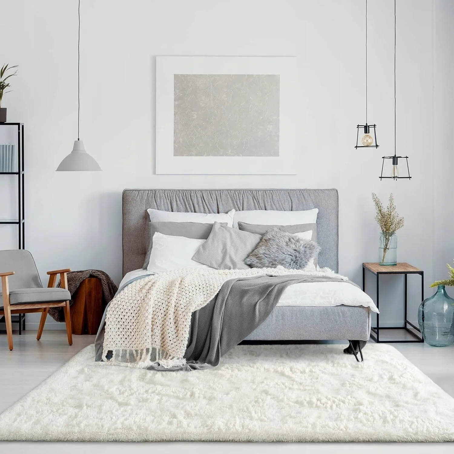 Soft Indoor Area Rug Modern Fluffy Home Carpet - 4' x 5.3'
