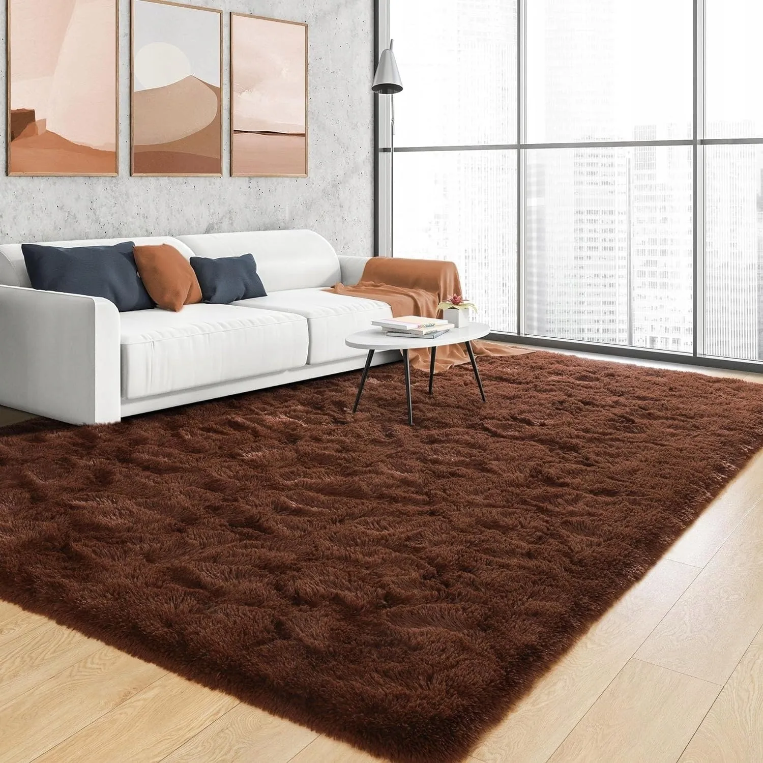 Soft Indoor Area Rug Modern Fluffy Home Carpet - 4' x 5.3'