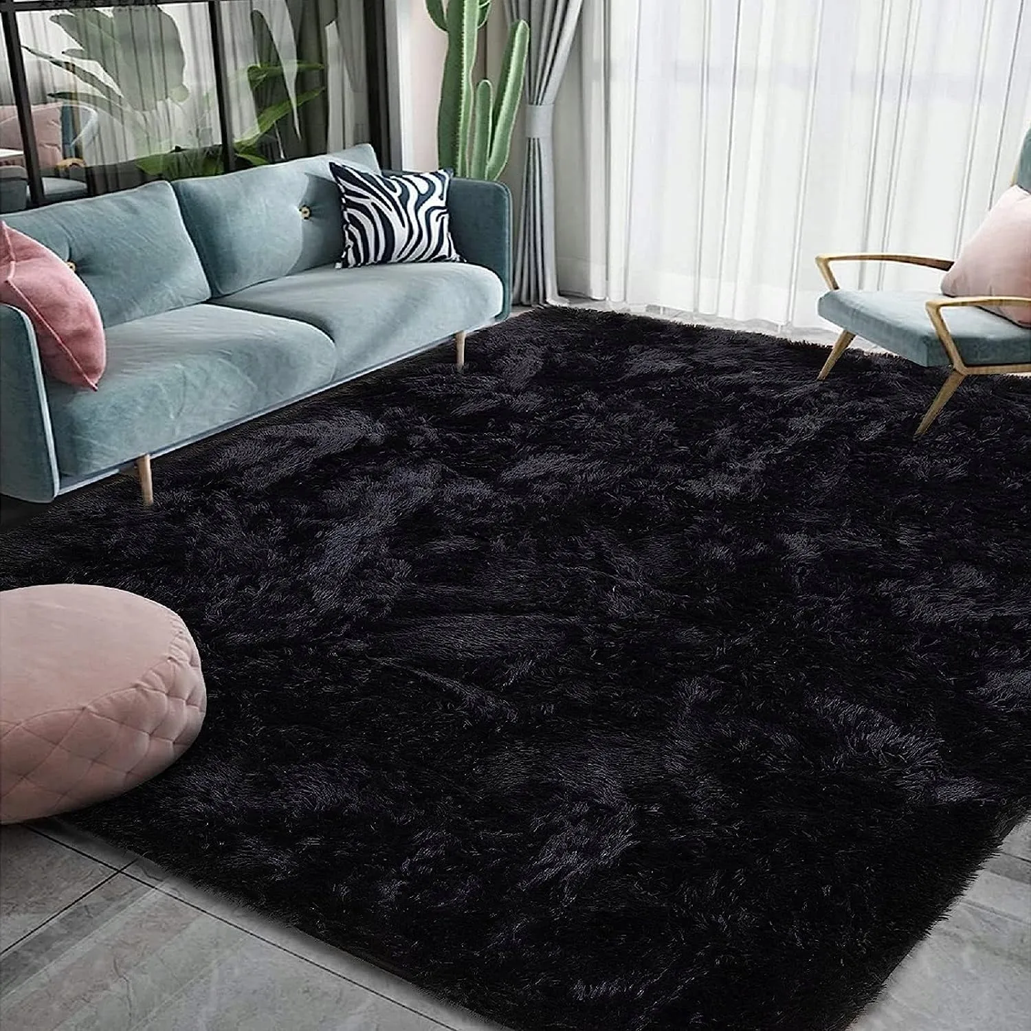 Soft Indoor Area Rug Modern Fluffy Home Carpet - 4' x 5.3'