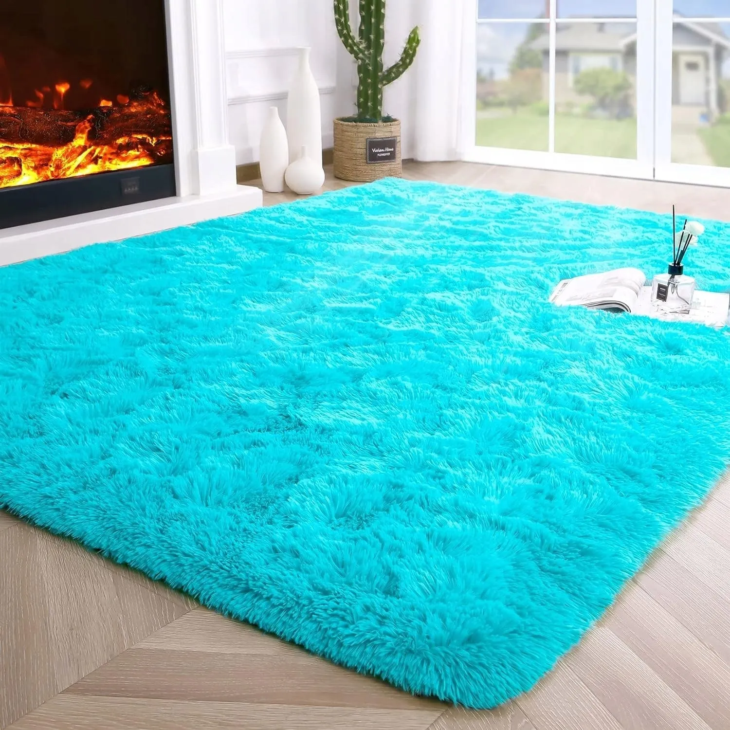 Soft Indoor Area Rug Modern Fluffy Home Carpet - 4' x 5.3'