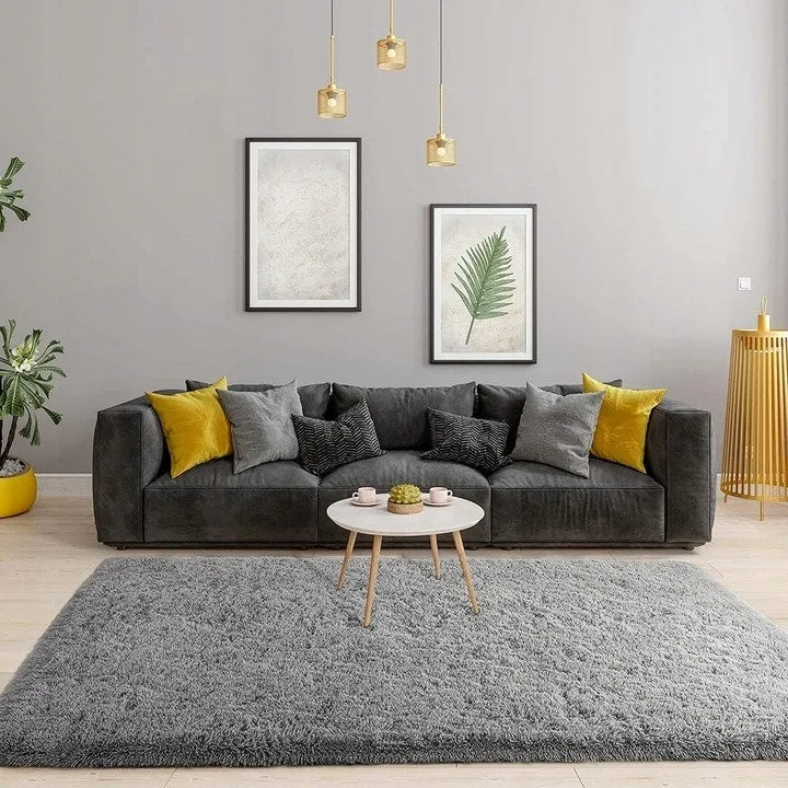 Soft Indoor Area Rug Modern Fluffy Home Carpet - 4' x 5.3'