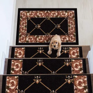 Stair Treads Fleur De Lis Floral Design Non Slip Backing. 8.5''X26''