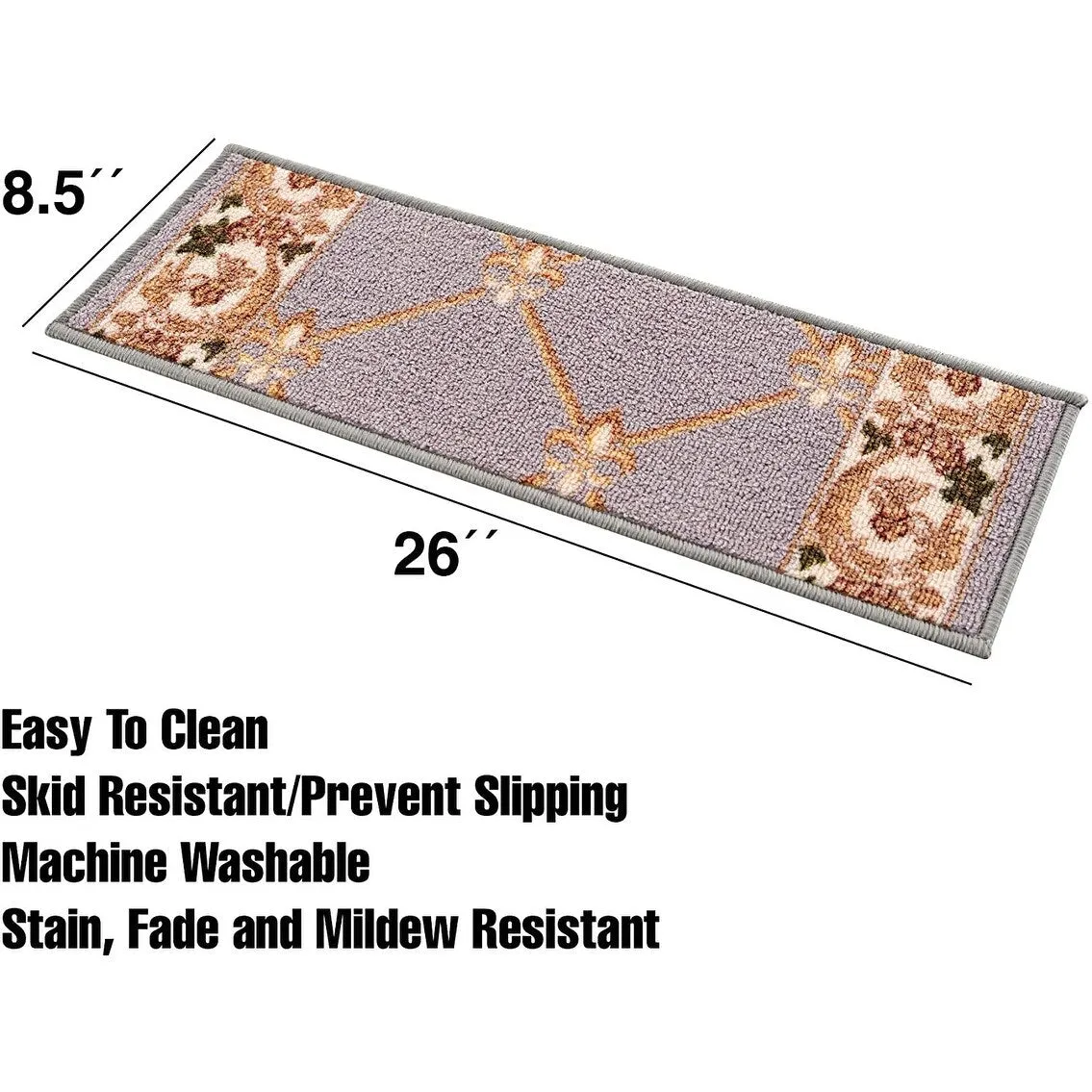 Stair Treads Fleur De Lis Floral Design Non Slip Backing. 8.5''X26''