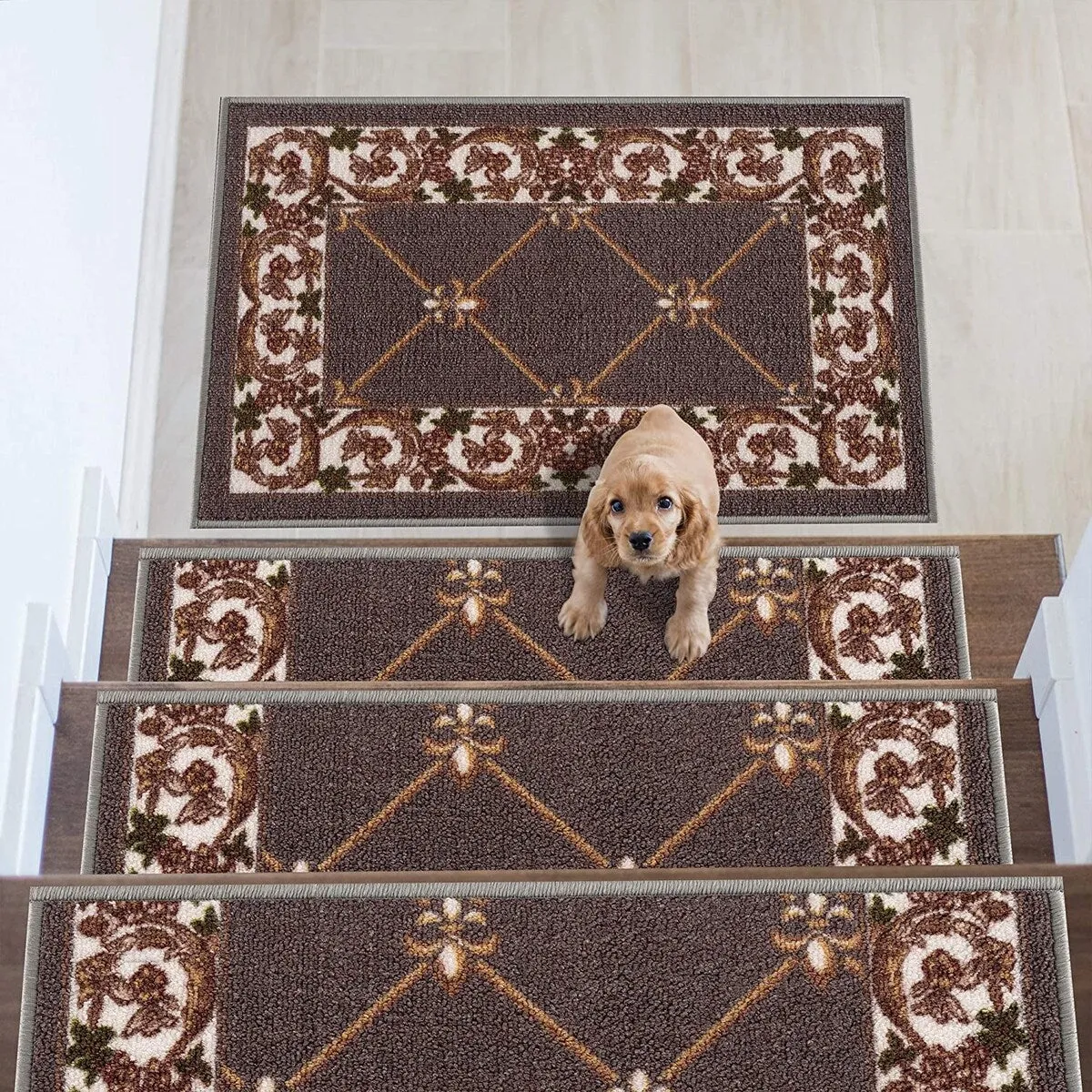 Stair Treads Fleur De Lis Floral Design Non Slip Backing. 8.5''X26''