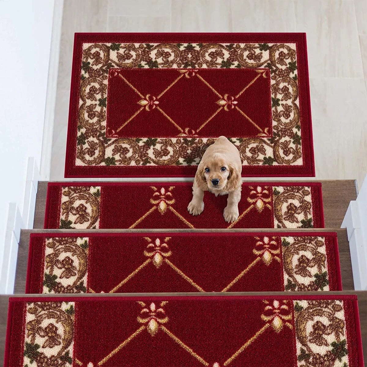 Stair Treads Fleur De Lis Floral Design Non Slip Backing. 8.5''X26''