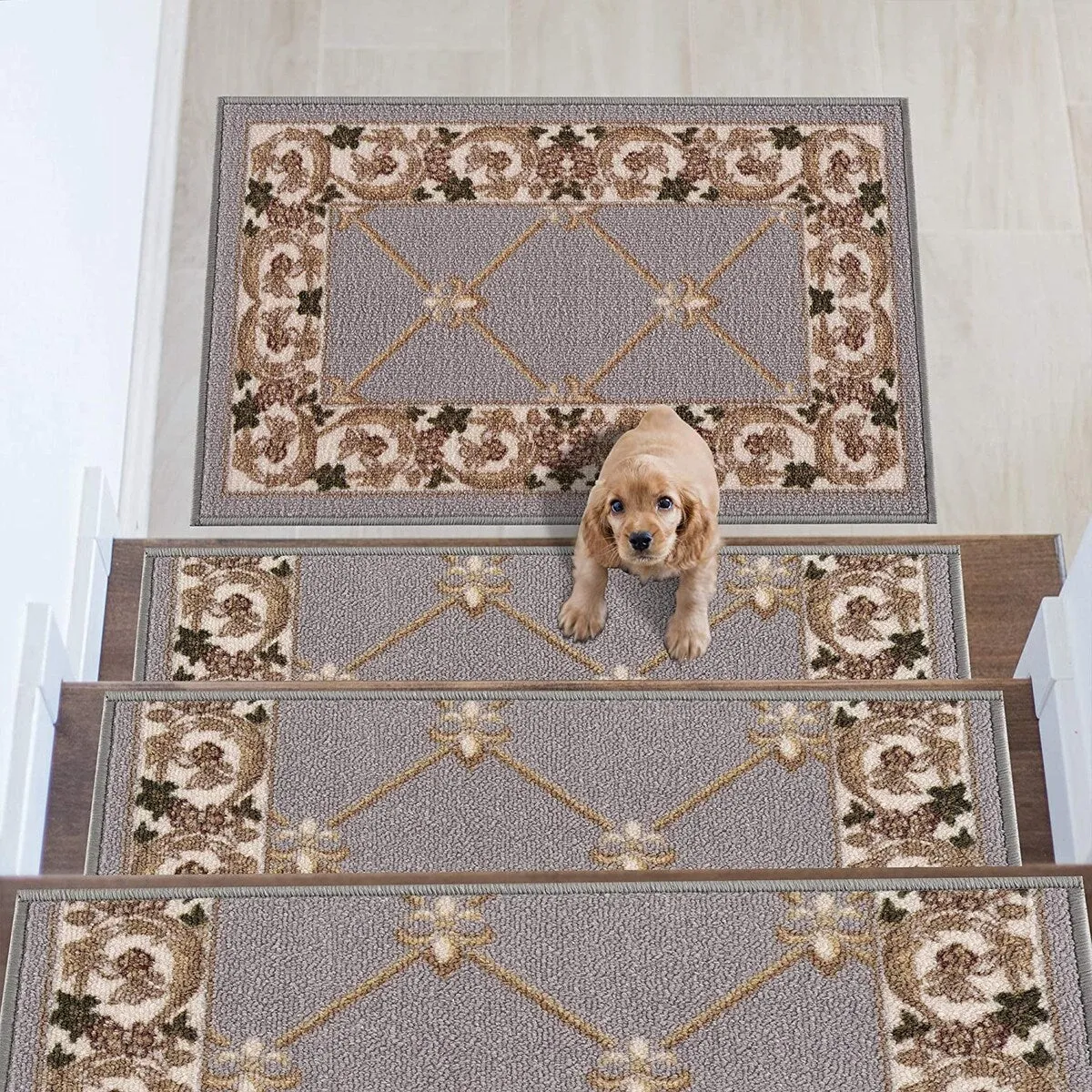 Stair Treads Fleur De Lis Floral Design Non Slip Backing. 8.5''X26''